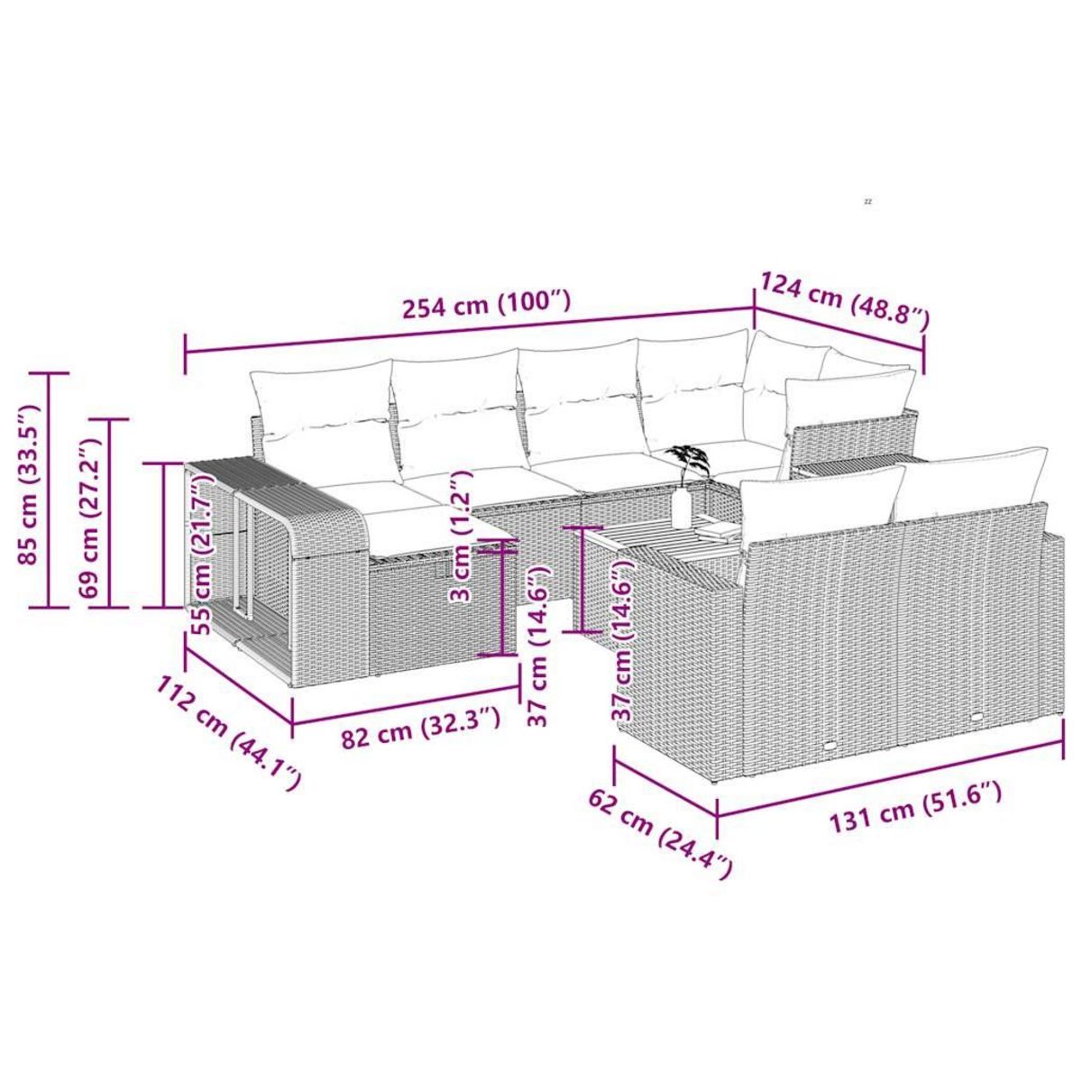 VIDAXL Salon de jardin 11 pcs avec coussins noir resine tressee