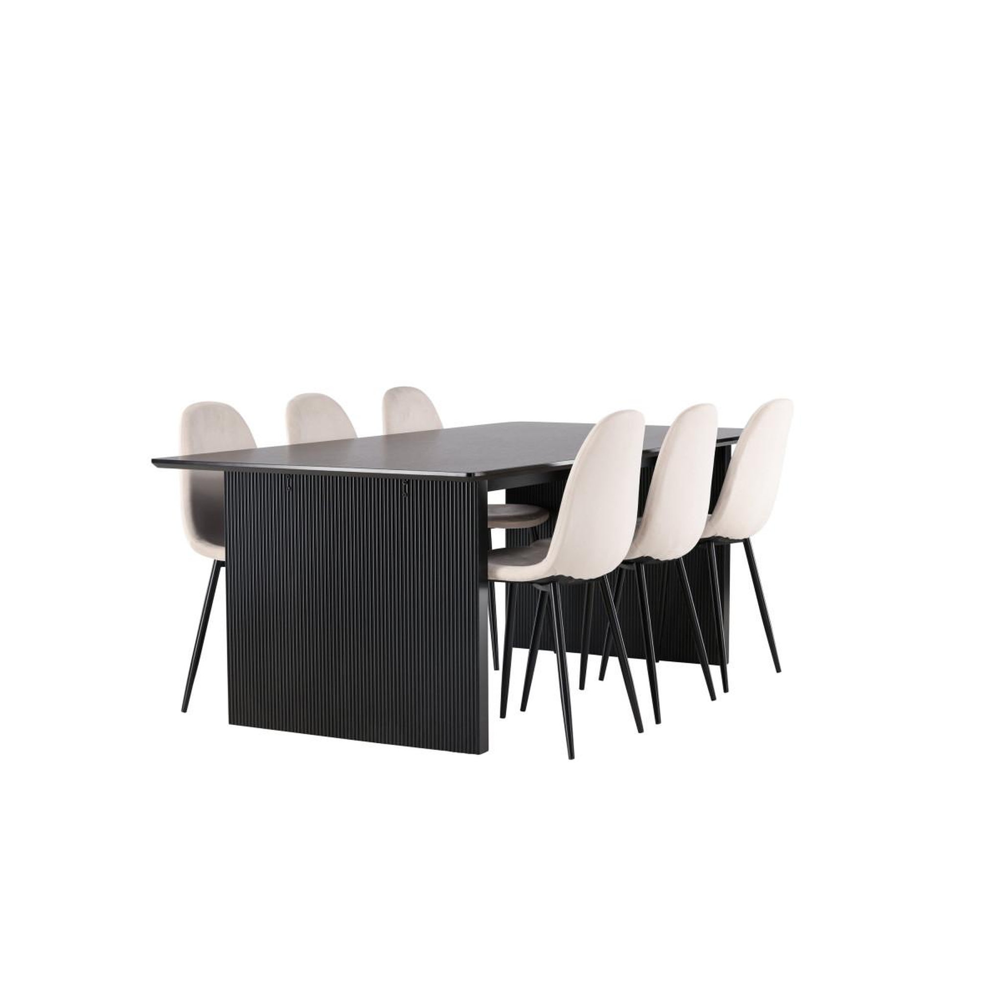 Voir la diapositive 4 : Paris Prix Ensemble table à manger & 6 chaises  vail & polar  200cm noir & beige