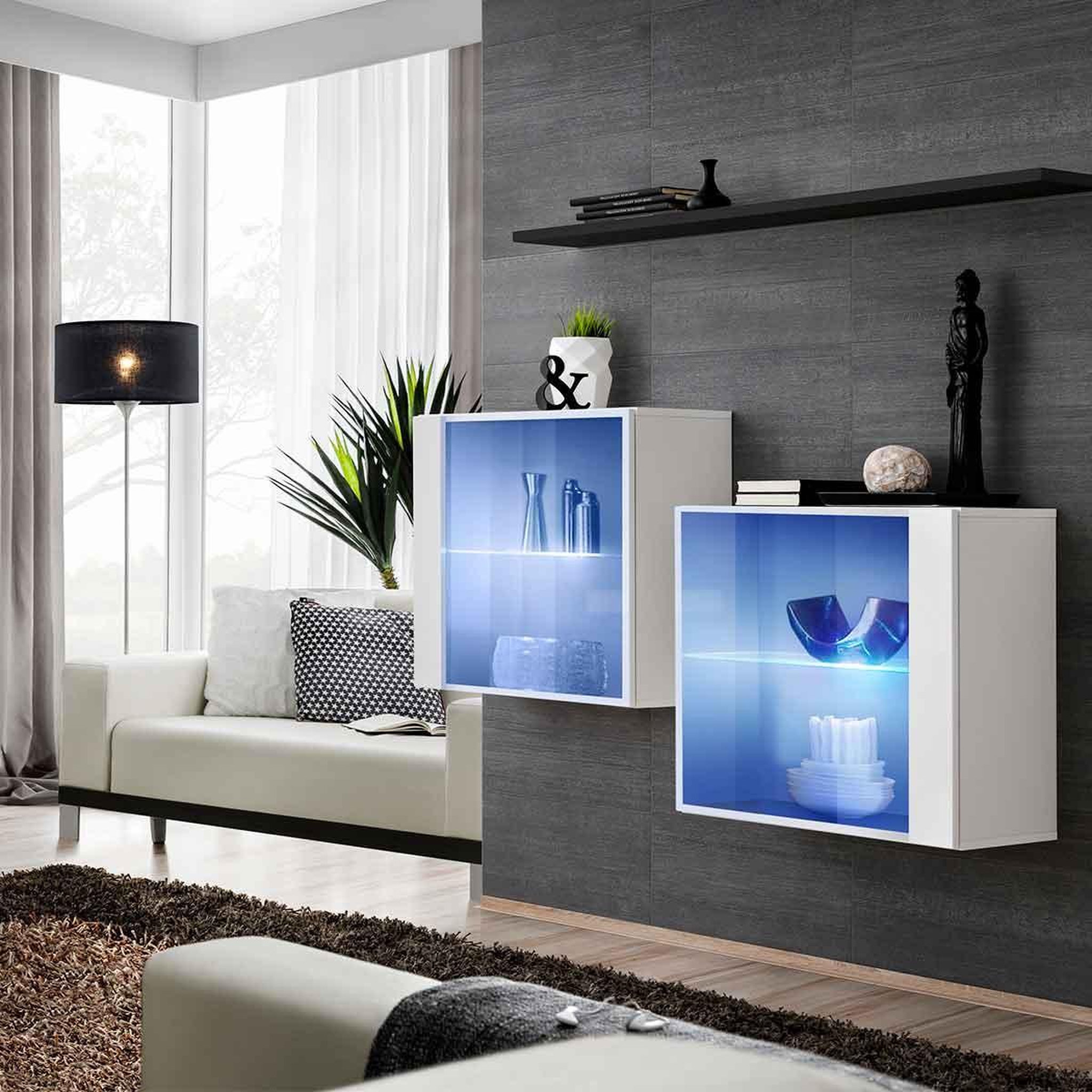 Paris Prix Lot de 2 vitrines murales & étagère  switch sbiii  130cm blanc & noir