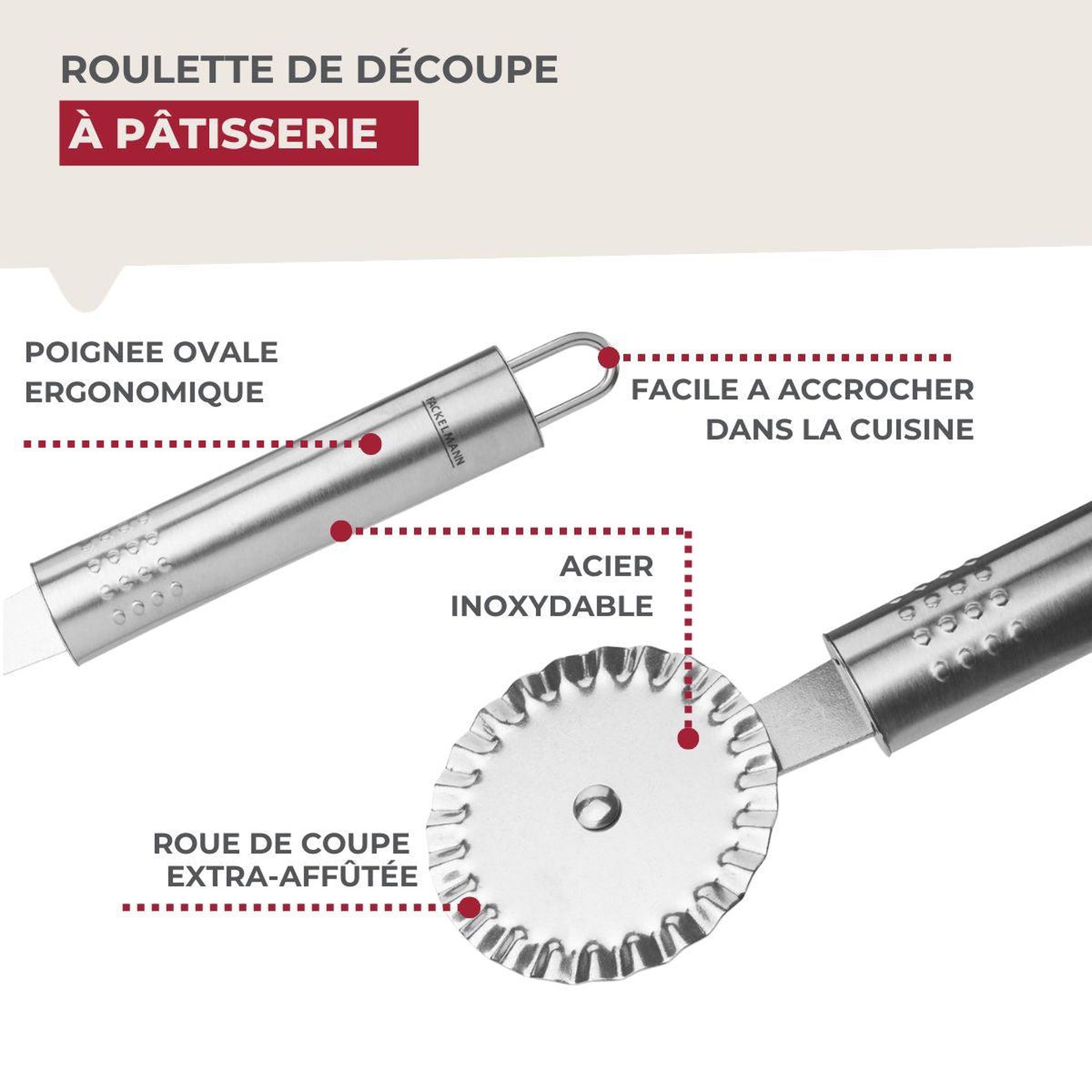 Voir la diapositive 4 : Fackelmann Roulette découpe pâte18 cm  fackelmann ovale limited edition