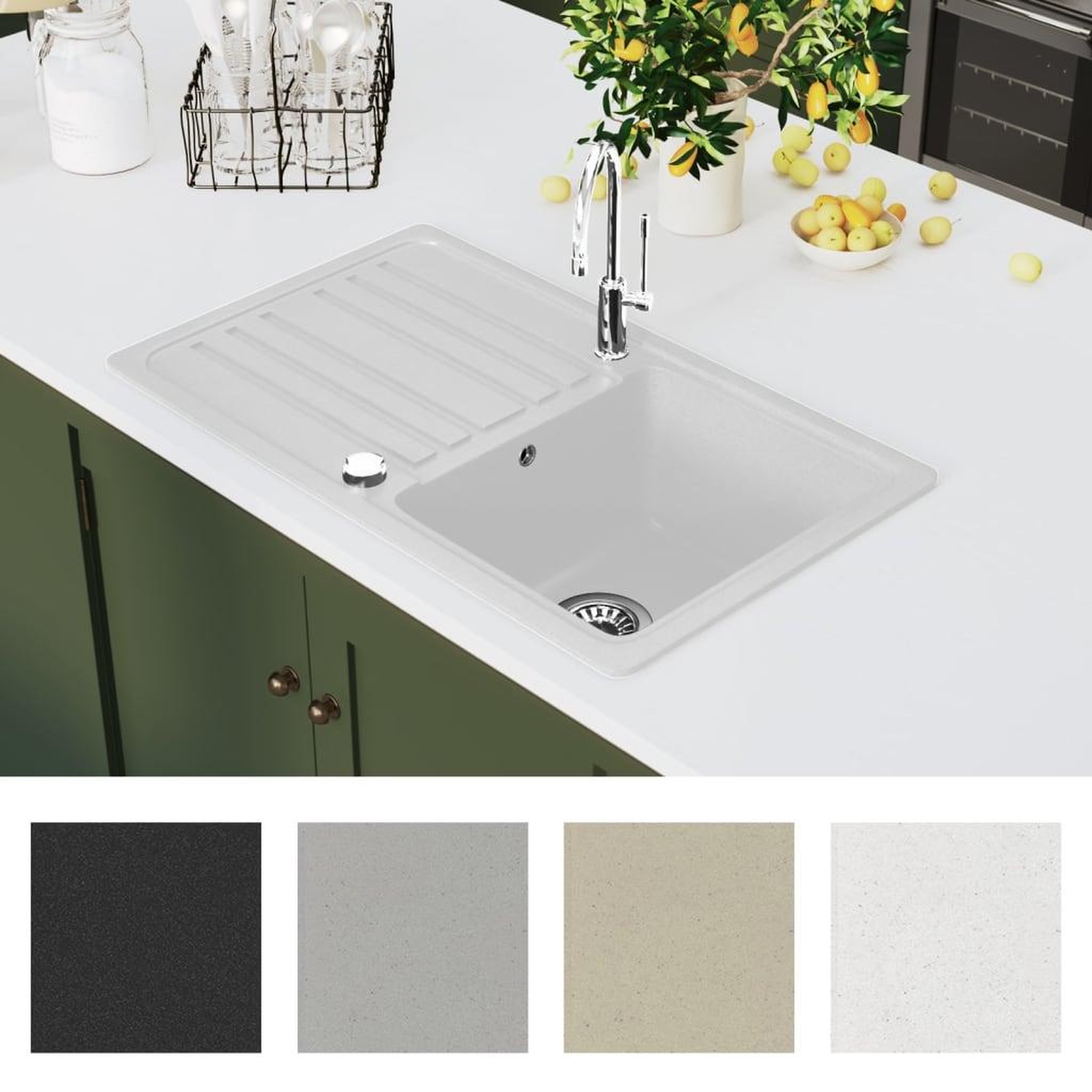 Voir la diapositive 3 : VIDAXL Evier de cuisine reversible a 1 bac en granite creme avec egouttoir