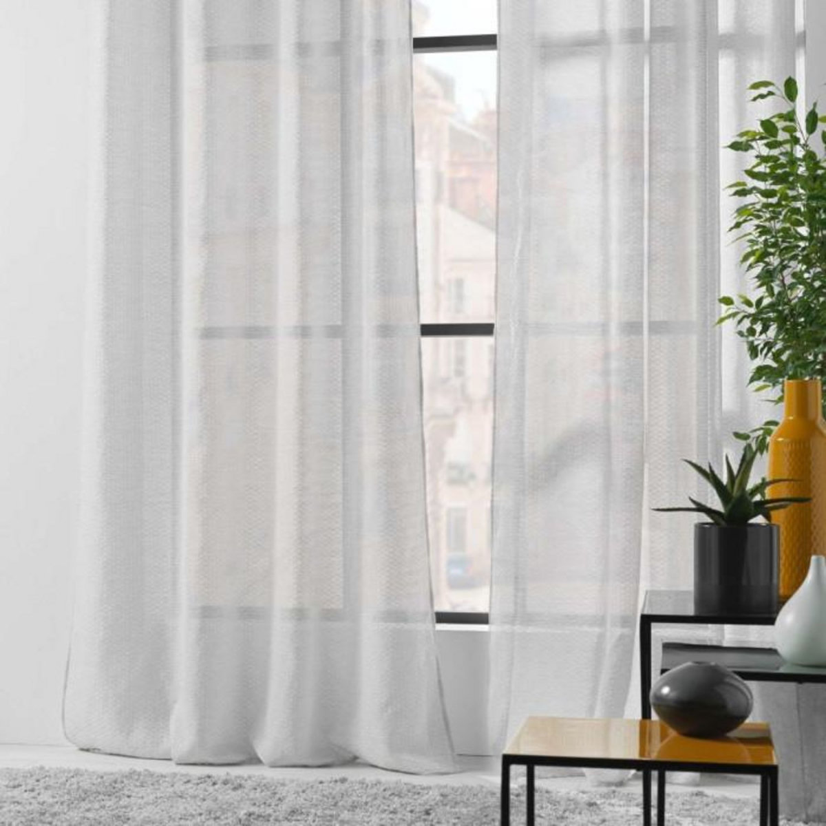 Paris Prix Rideau Voilage Jacquard  Ophelia  140x240cm Gris