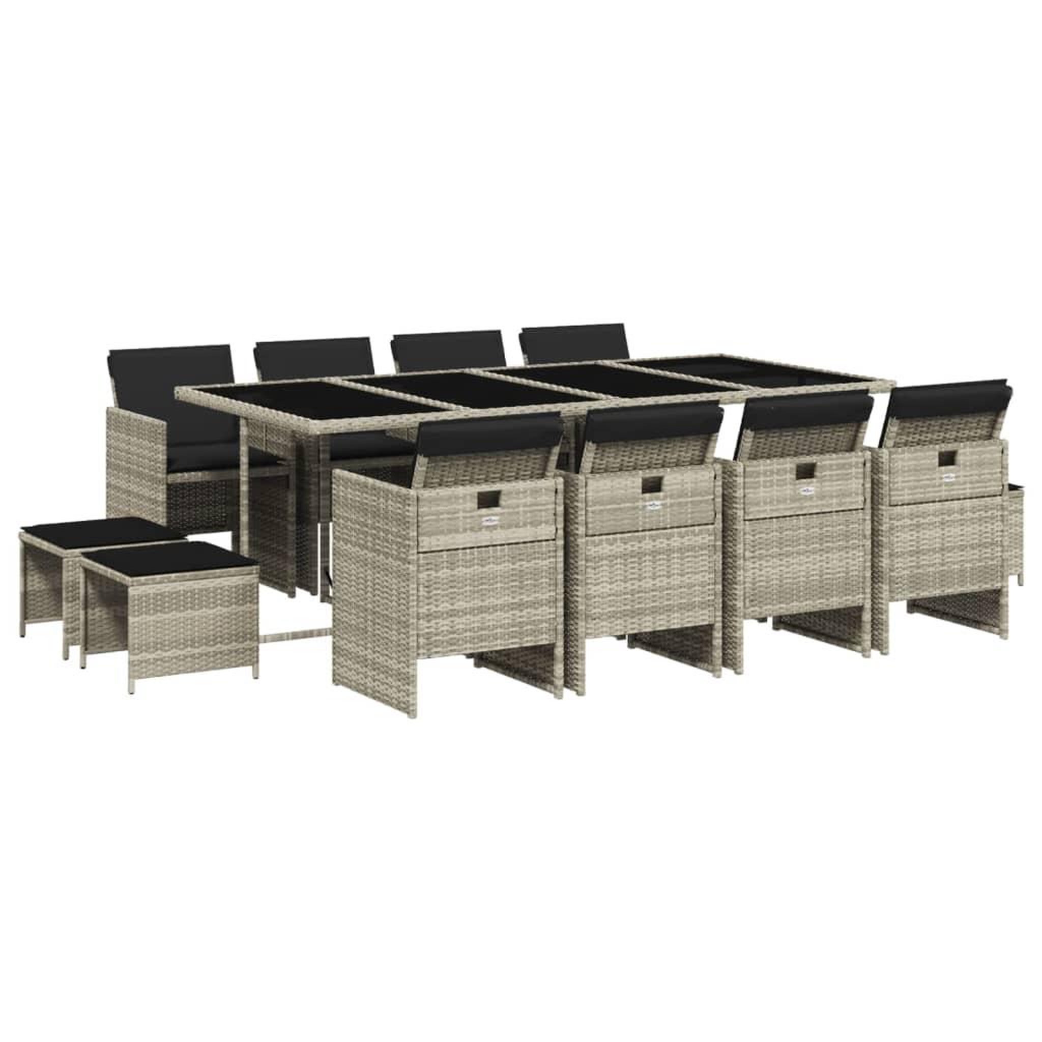 Voir la diapositive 2 : VIDAXL Ensemble a manger de jardin et coussins 13 pcs gris clair rotin