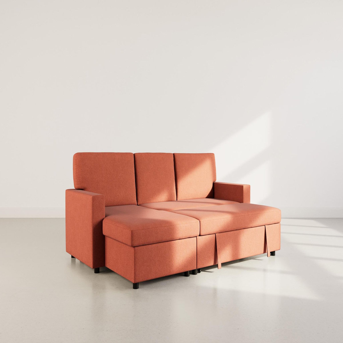 BEST MOBILIER Meiya - canapé d'angle réversible 4 places convertible avec coffre en tissu