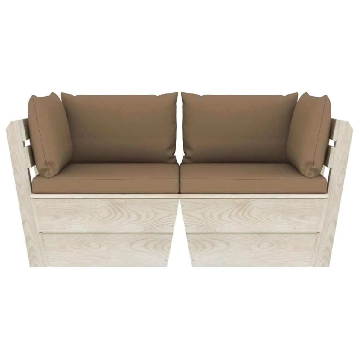 VIDAXL Canape palette a 2 places de jardin avec coussins Bois d'epicea