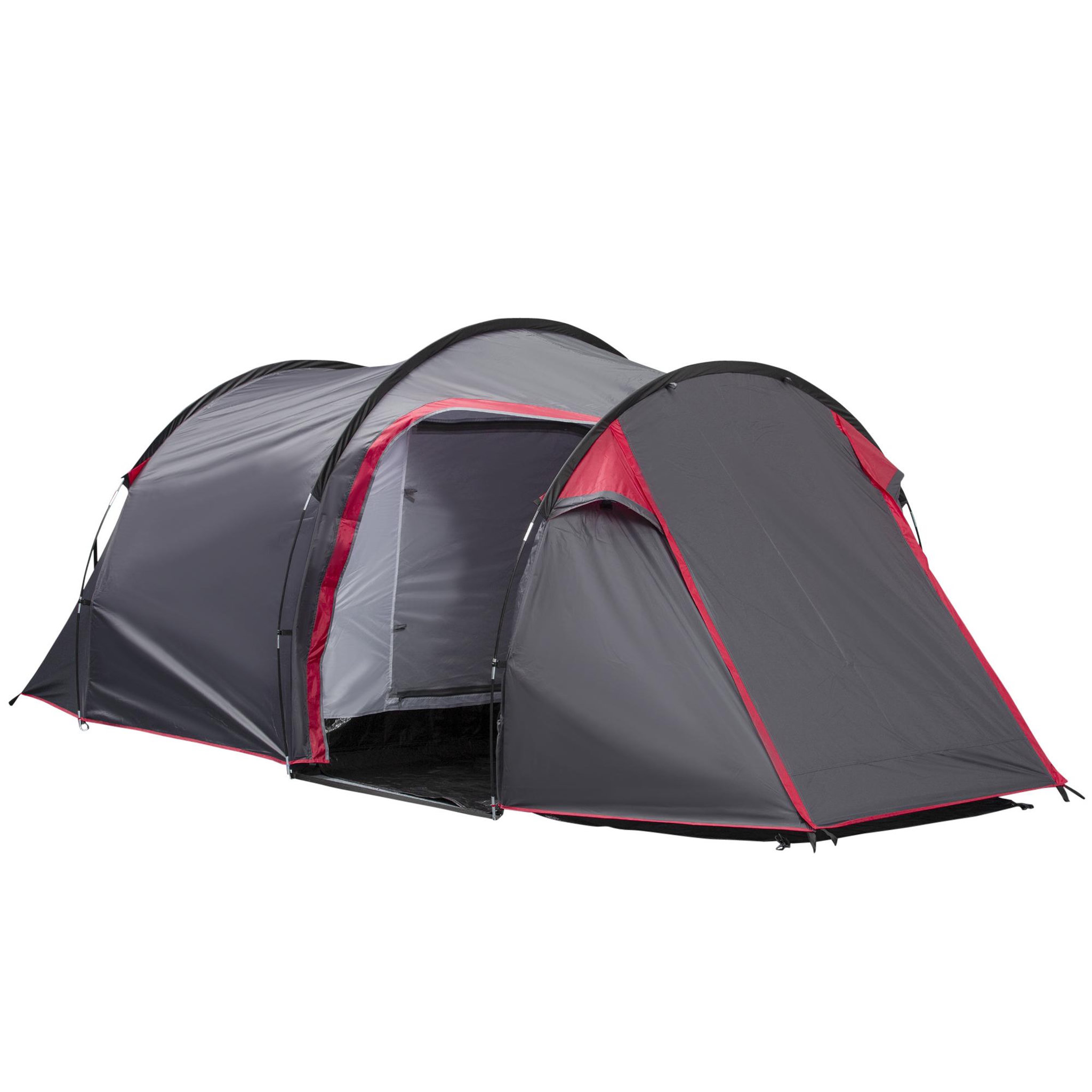 OUTSUNNY Tente de camping 2-3 personnes montage facile 3 portes fenêtres dim. 4,26L x 2,06l x 1,54H m fibre verre polyester PE gris