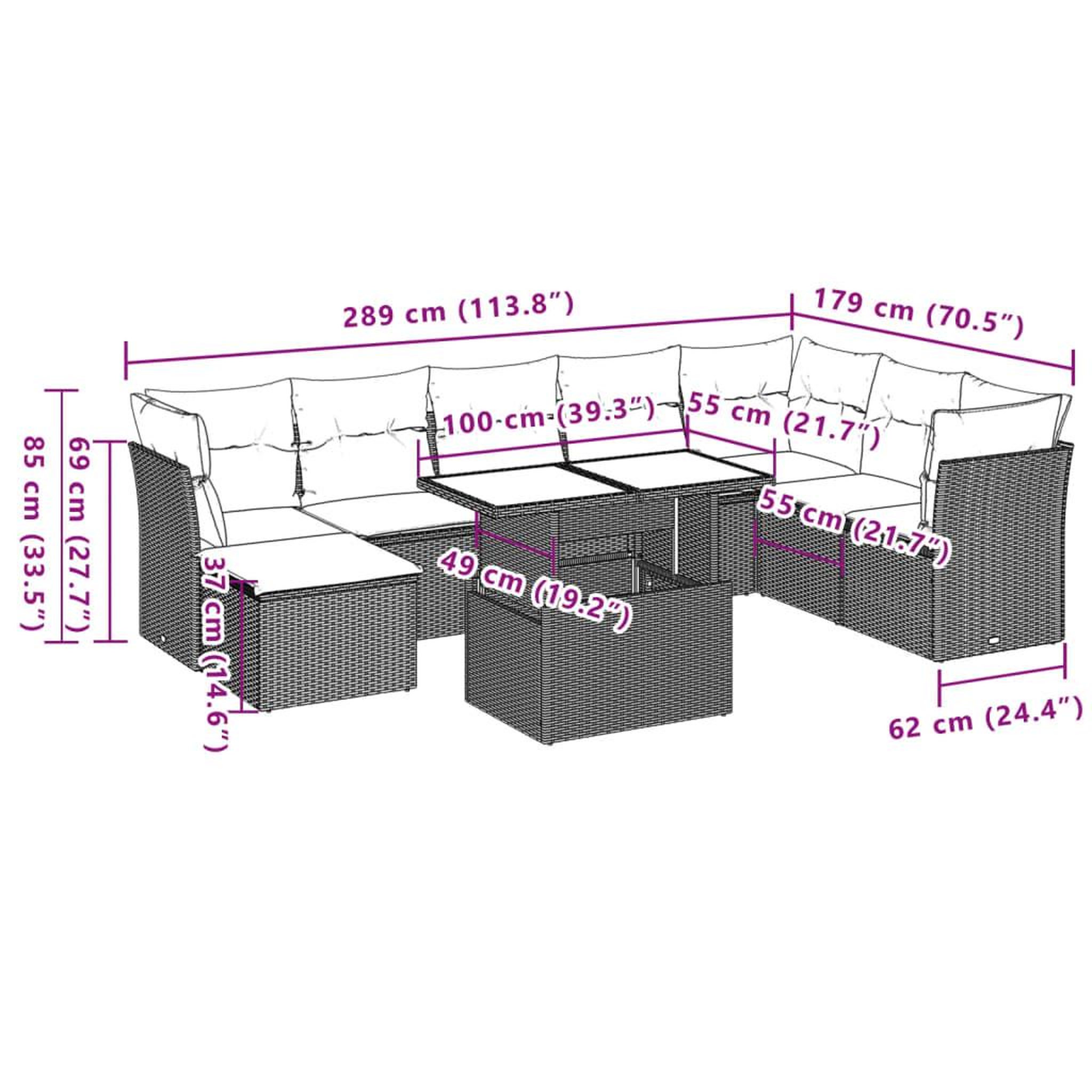 Voir la diapositive 6 : VIDAXL Salon de jardin avec coussins 9 pcs marron resine tressee