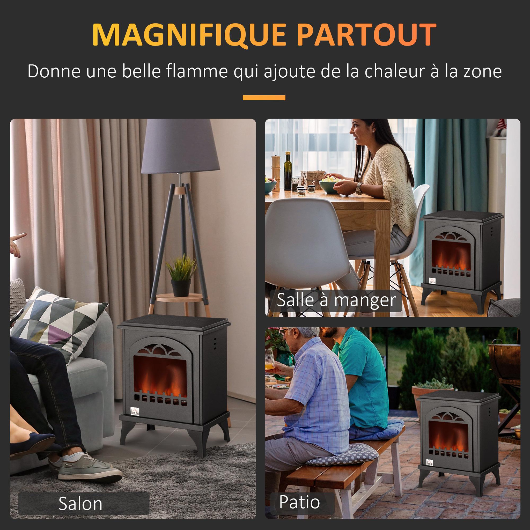 Voir la diapositive 6 : HOMCOM Cheminée bioéthanol sur pieds style néo-rétro poêle 1 brûleur 1,5 L dim. 41L x 25l x 54H cm couverture 20-25 m² noir