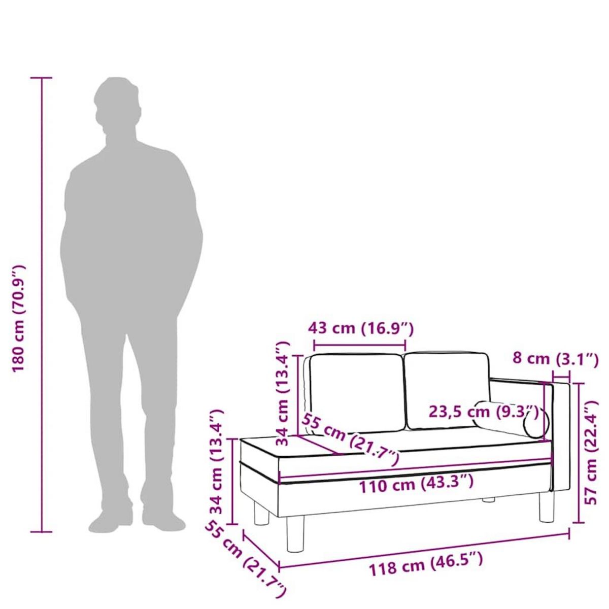 VIDAXL Chaise longue avec coussins et traversin gris clair velours