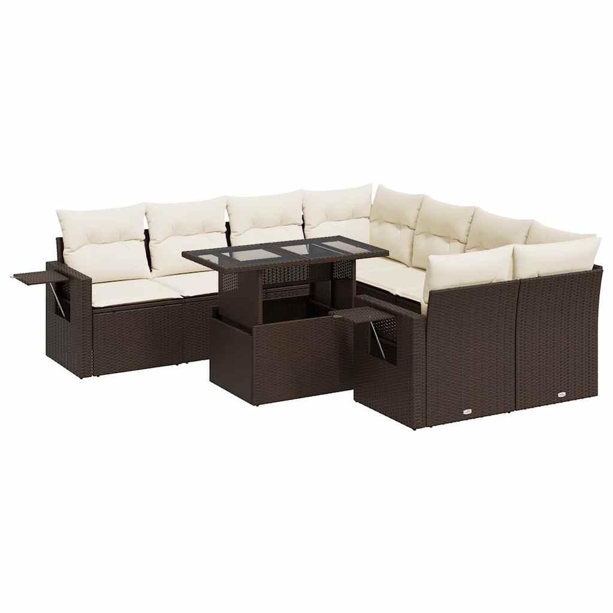 Voir la diapositive 2 : VIDAXL Salon de jardin avec coussins 9 pcs marron resine tressee