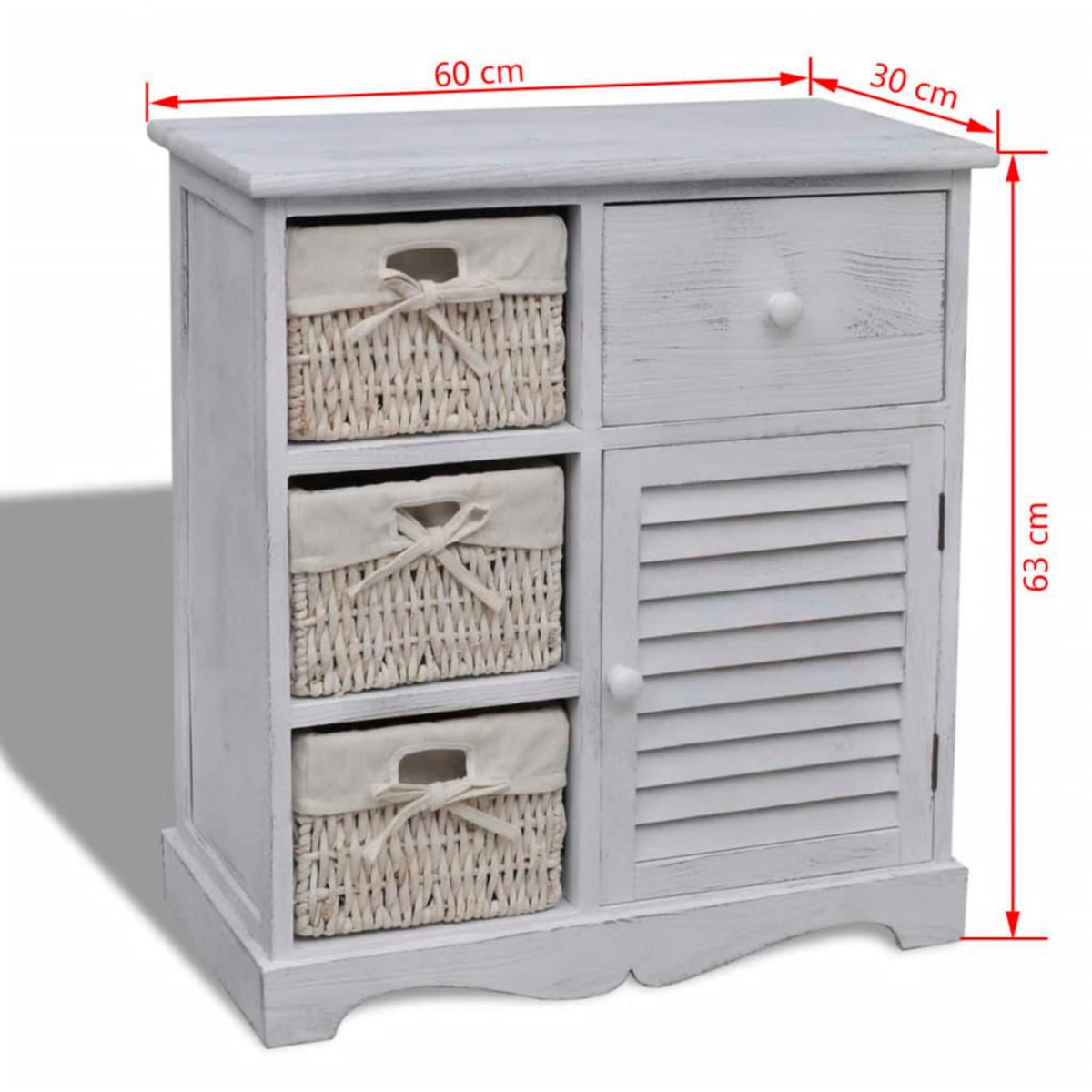 VIDAXL Armoire en bois 3 paniers gauches en tissage Blanc