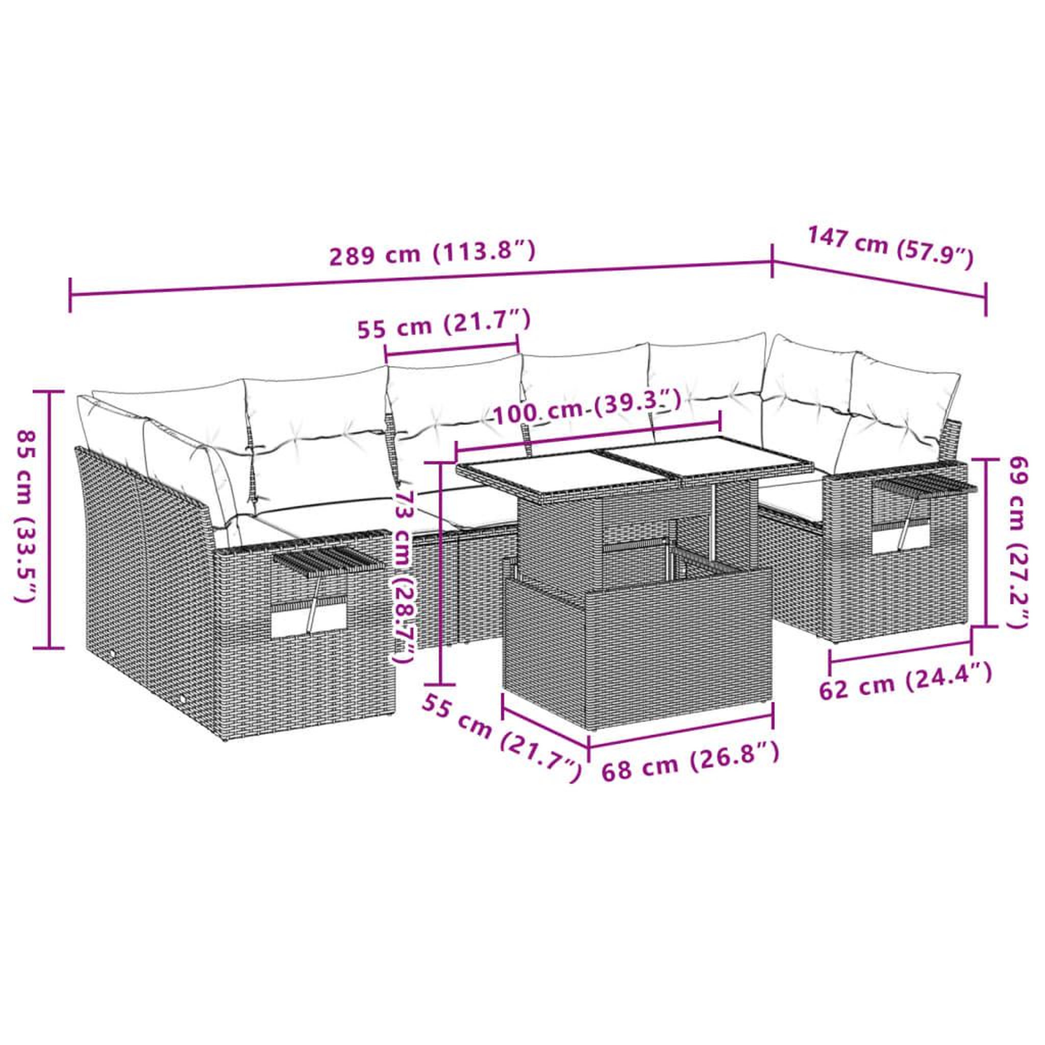 Voir la diapositive 6 : VIDAXL Salon de jardin 8 pcs avec coussins marron resine tressee