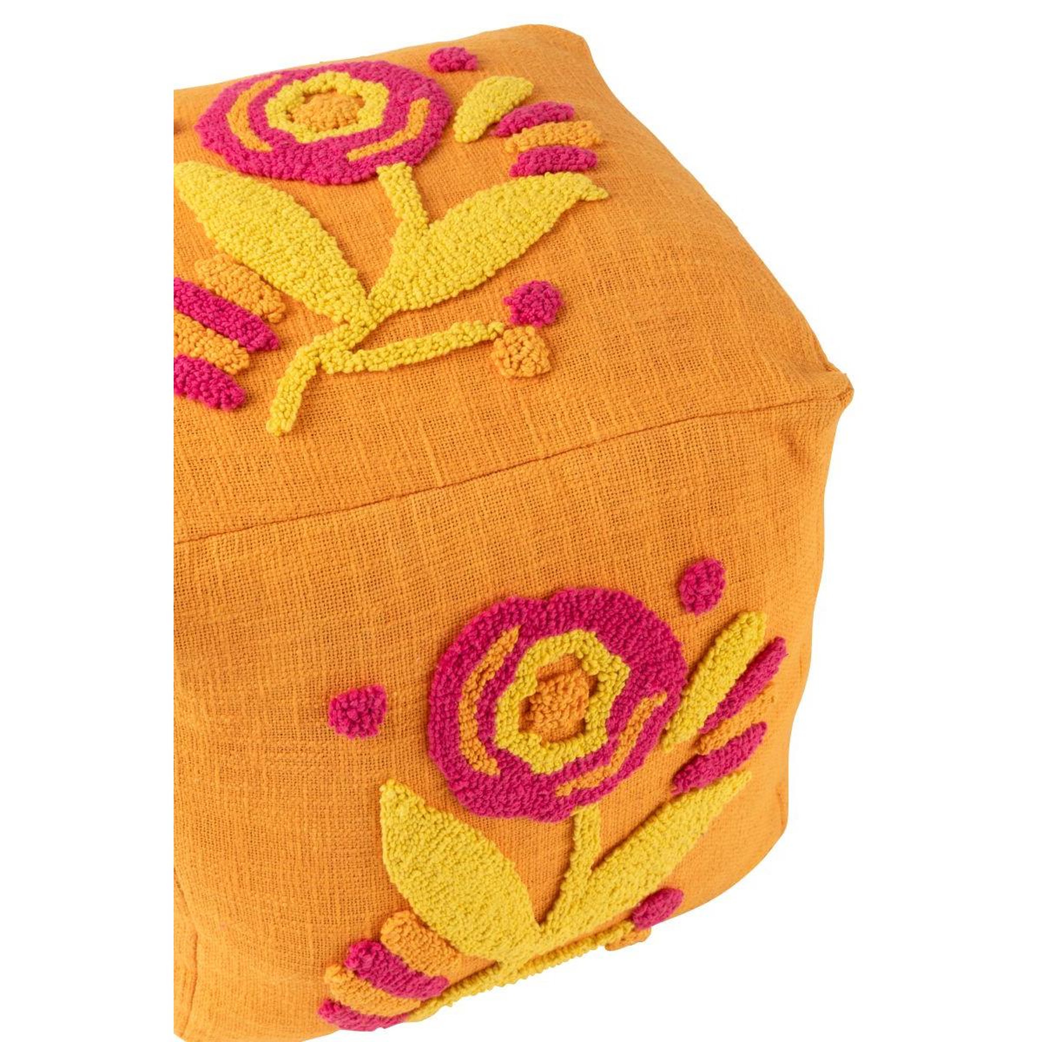 Voir la diapositive 4 : J-LINE Pouf fleur en coton  levi  40cm orange