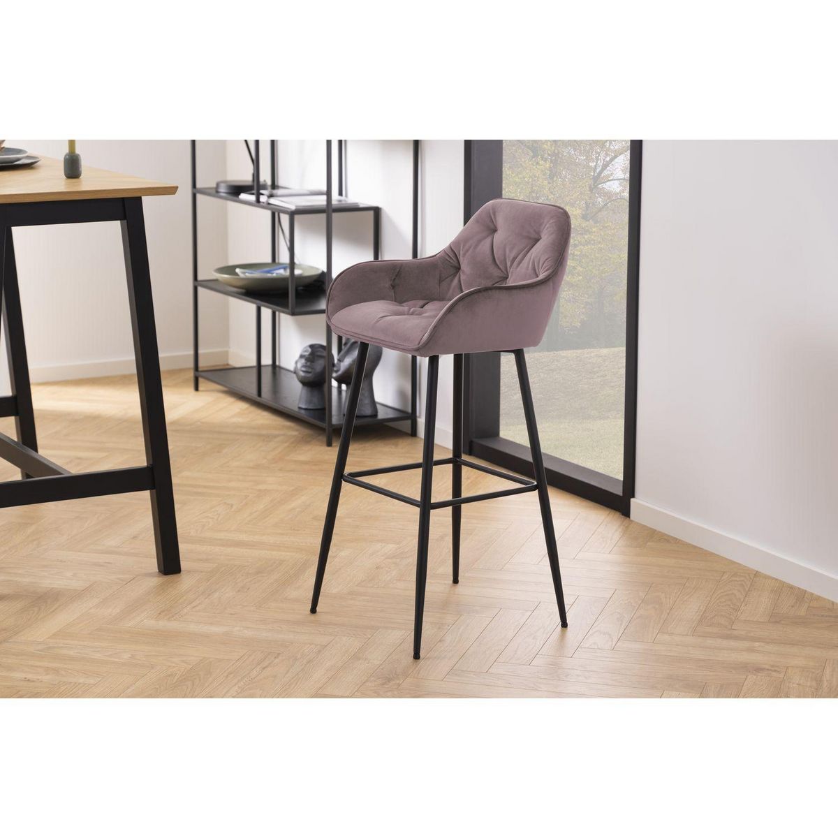 TOILINUX Lot de 2 Tabourets de bar Florie en tissu et métal