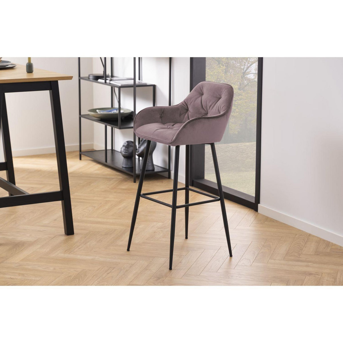 TOILINUX Lot de 2 Tabourets de bar Florie en tissu et métal