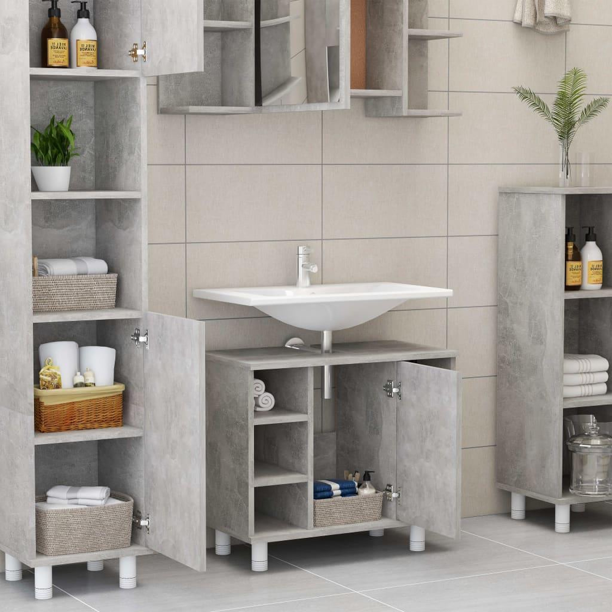 Voir la diapositive 3 : VIDAXL Armoire de salle de bain Gris beton Bois d'ingenierie