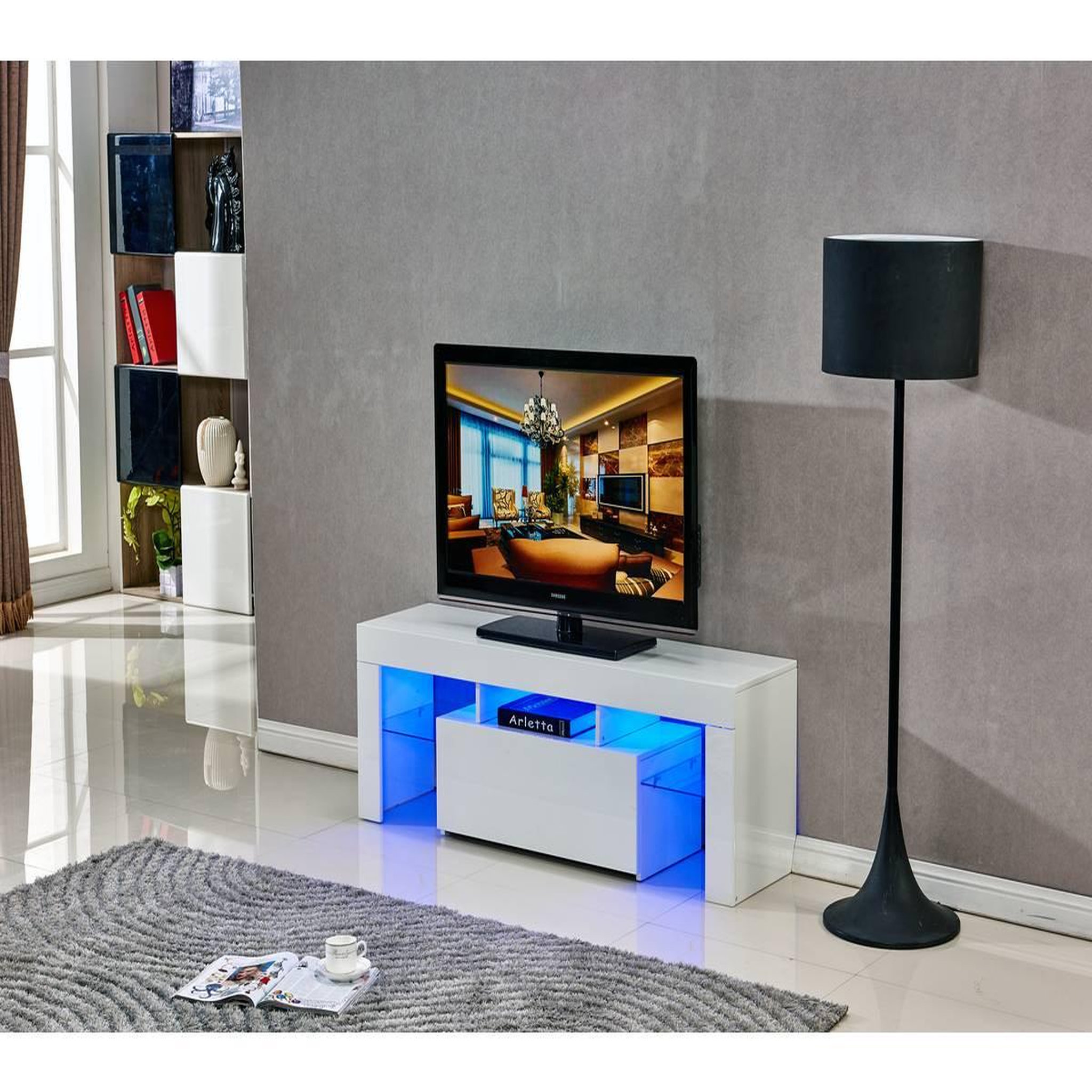 Voir la diapositive 2 : Habitat et Jardin Meuble tv led  borda  - 130 x 34 x 45 cm - blanc laqué