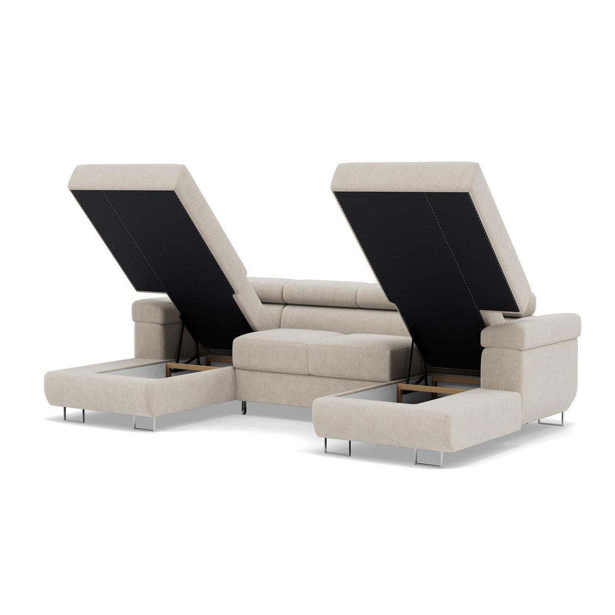 BEST MOBILIER Pablo - canapé panoramique en u - 7 places - convertible avec coffres et têtières réglables - en velours côtelé