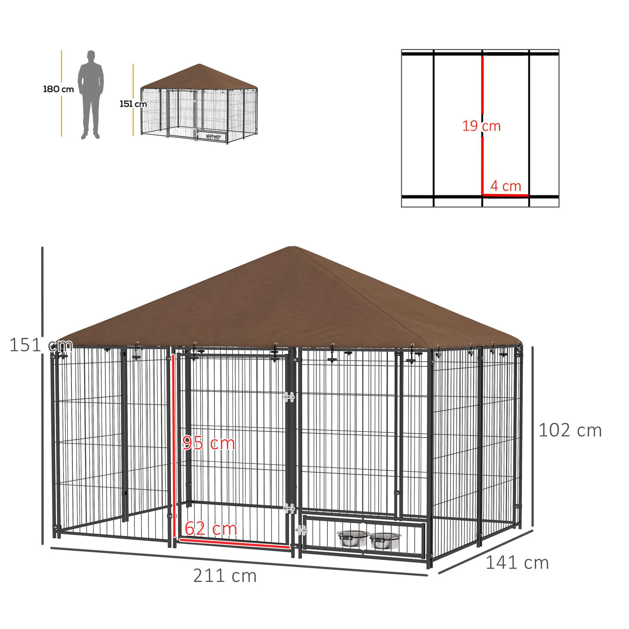 Voir la diapositive 3 : PAWHUT Chenil extérieur couvert pour chien 2 supports gamelles rotatifs porte verouillable acier noir