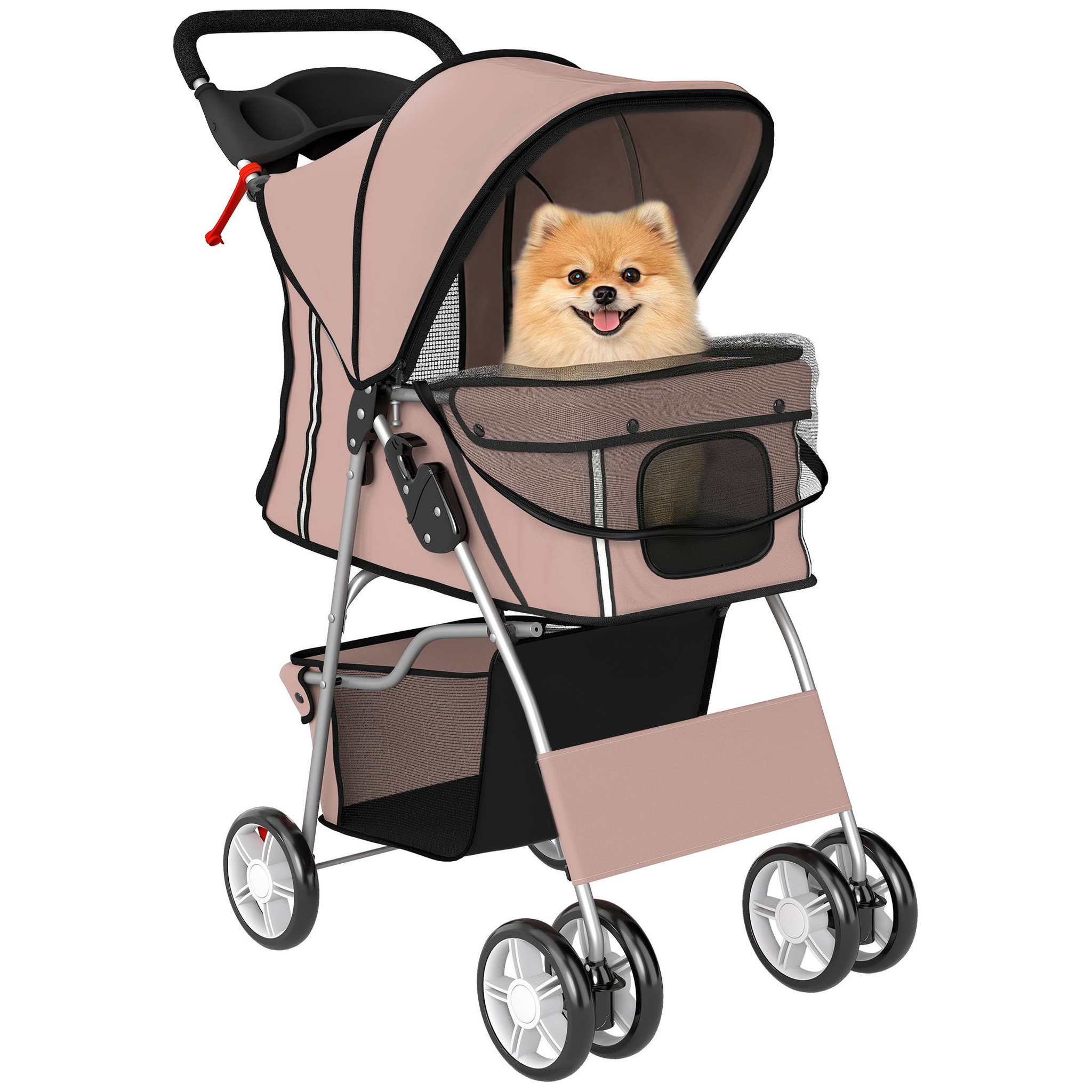 PAWHUT Poussette buggy pliable pour chiens tissu 600d oxford imperméable 4 roues café