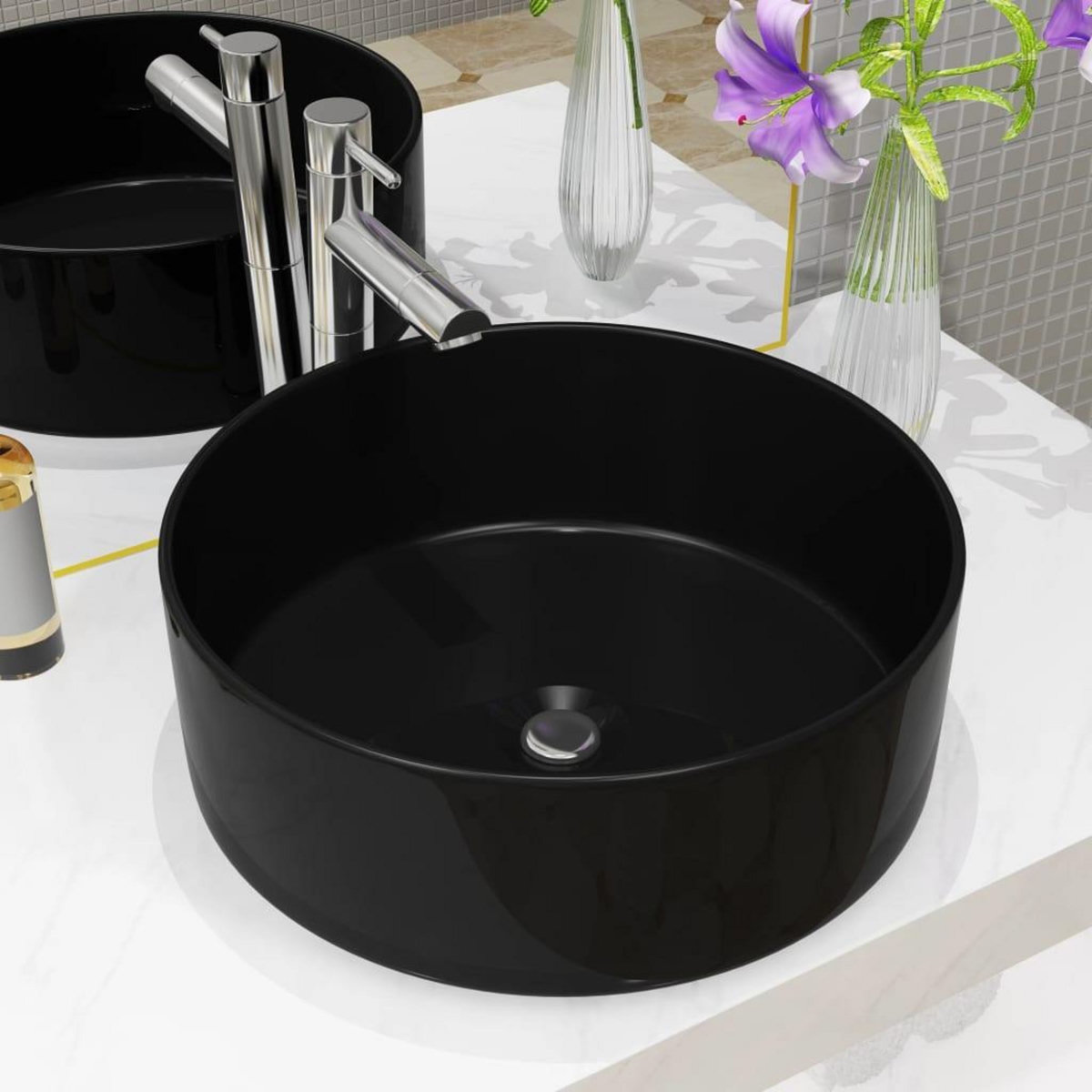 VIDAXL Lavabo rond Ceramique Noir 40 x 15 cm