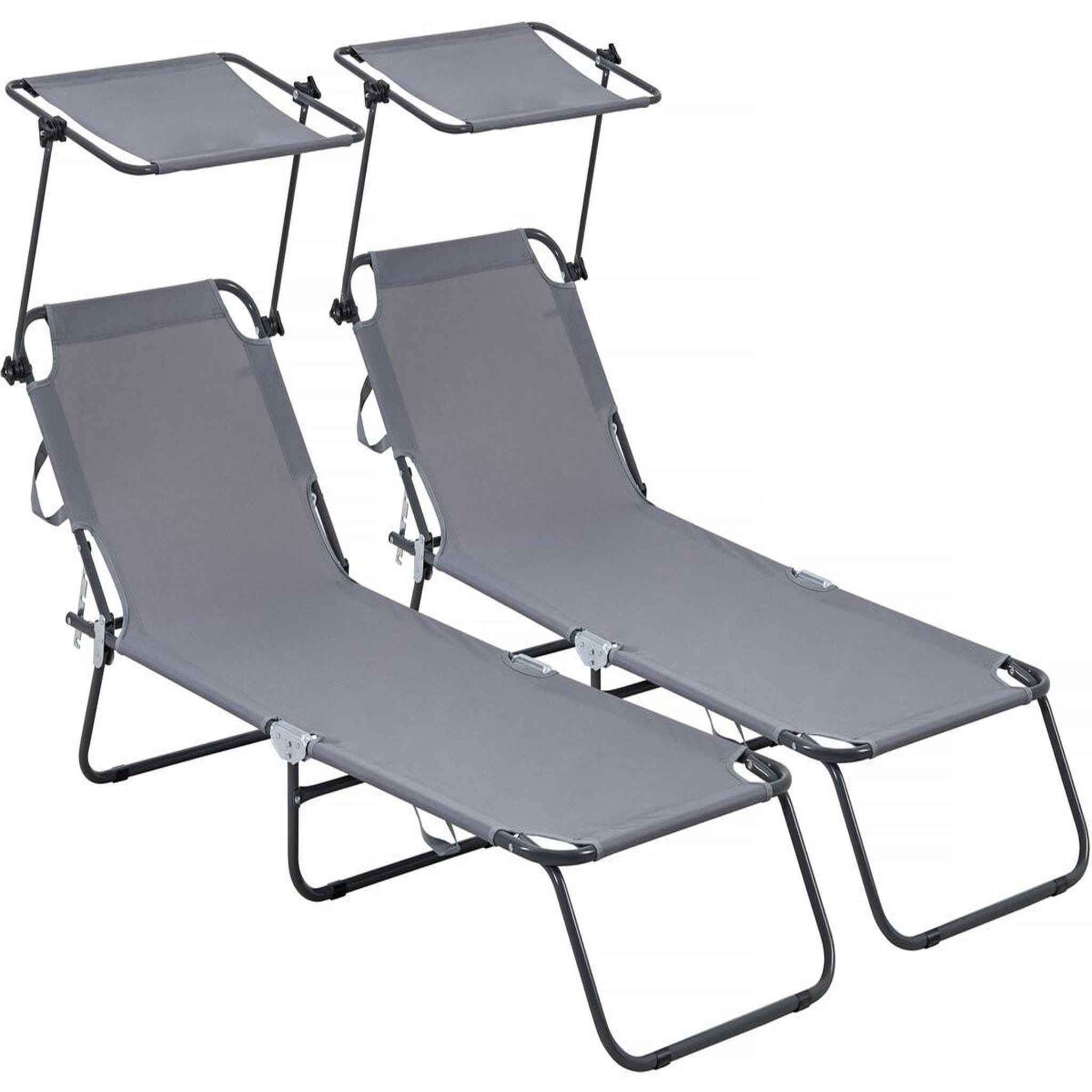 Voir la diapositive 1 : Habitat et Jardin Lot de 2 bains de soleil pliable  lazy  - avec pare soleil - gris