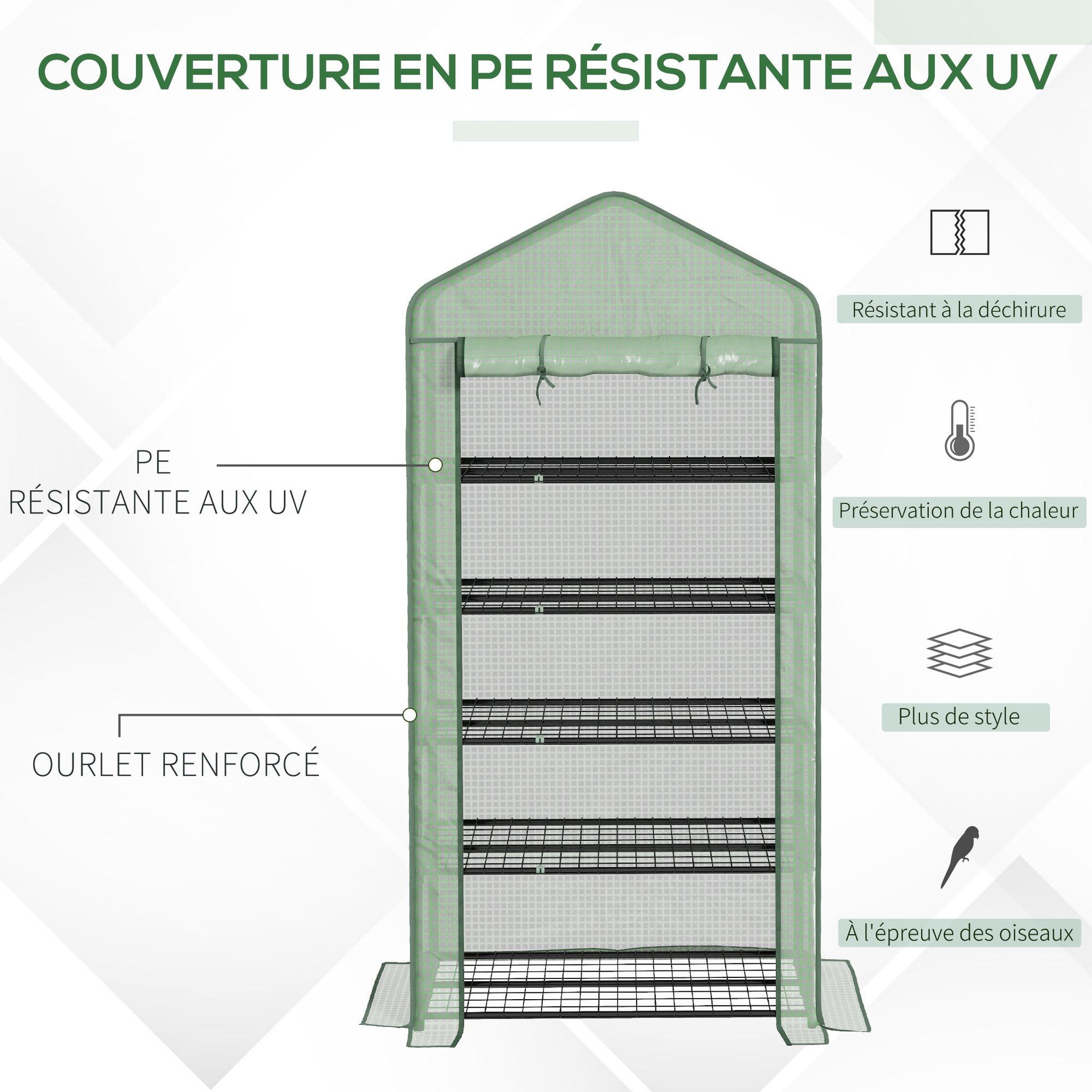 Voir la diapositive 6 : OUTSUNNY Serre de jardin balcon 5 niveaux porte acier pe vert