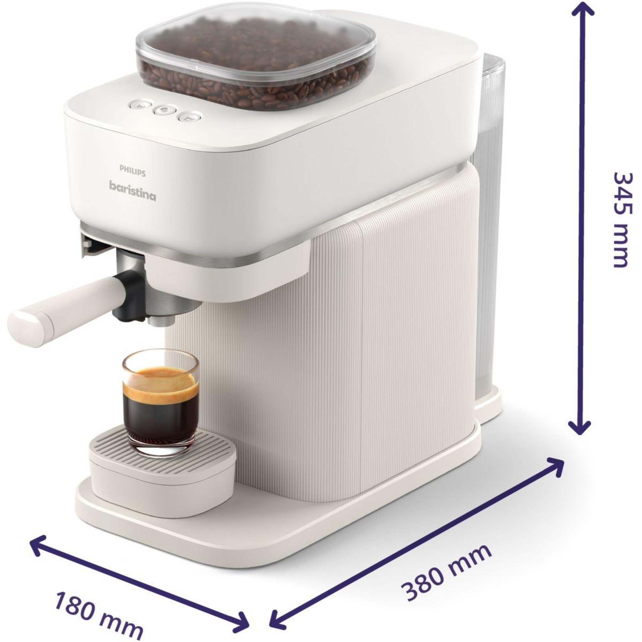 Voir la diapositive 4 : Philips Machine à expresso Baristina BAR303/00 cafetière à grain Blanche + mousseur à Lait