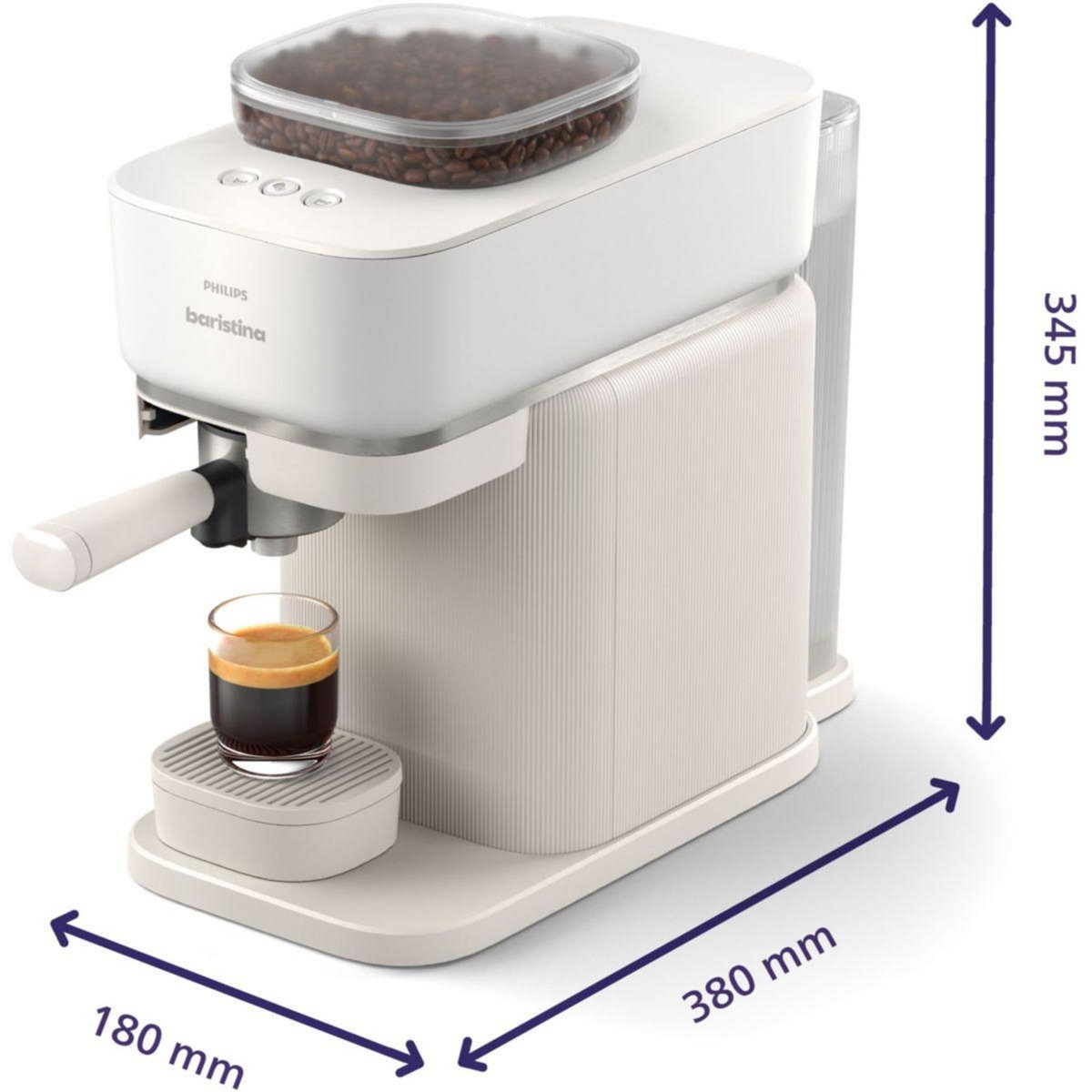 Philips Machine à expresso Baristina BAR303/00 cafetière à grain Blanche + mousseur à Lait