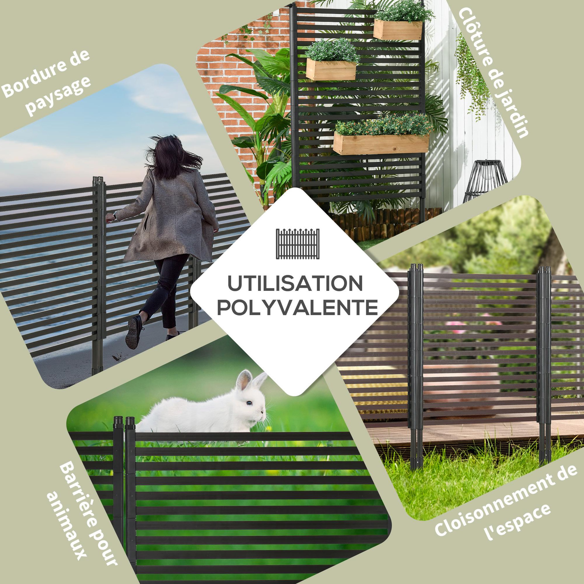 Voir la diapositive 4 : OUTSUNNY Clôture de jardin panneau en métal revêtement PE - dim. 93L x 22l x 150H cm - marron foncé