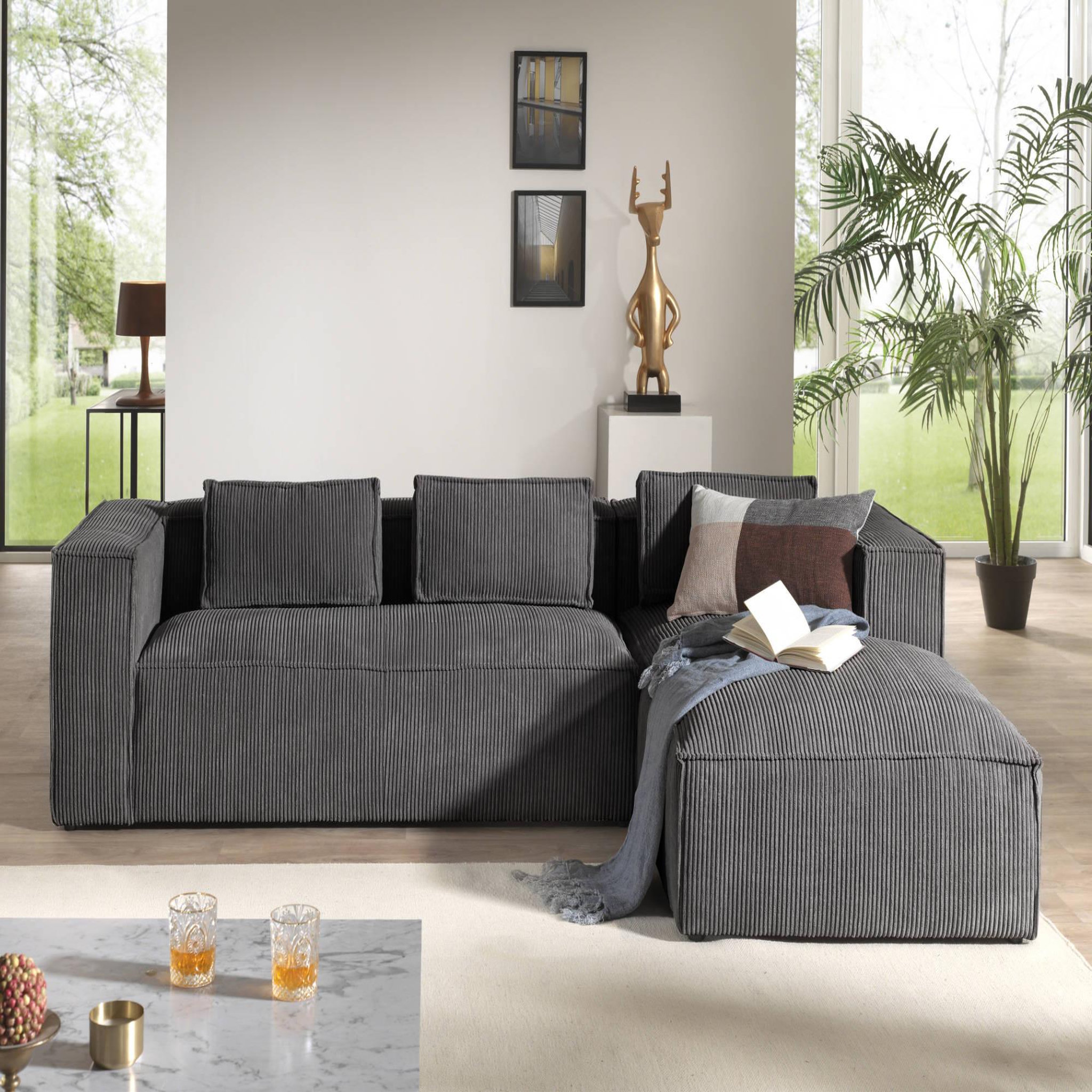 Voir la diapositive 2 : LISA DESIGN Stella - canapé d'angle - en velours côtelé - 4 places -style contemporain - droit