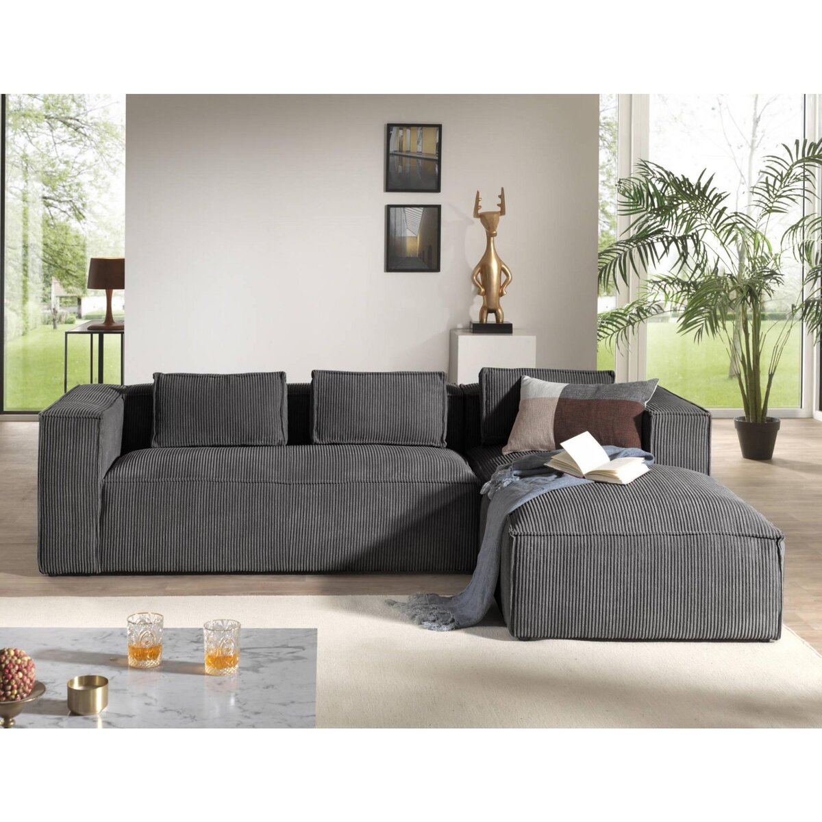 LISA DESIGN Stella - canapé d'angle - en velours côtelé - 4 places -style contemporain - droit