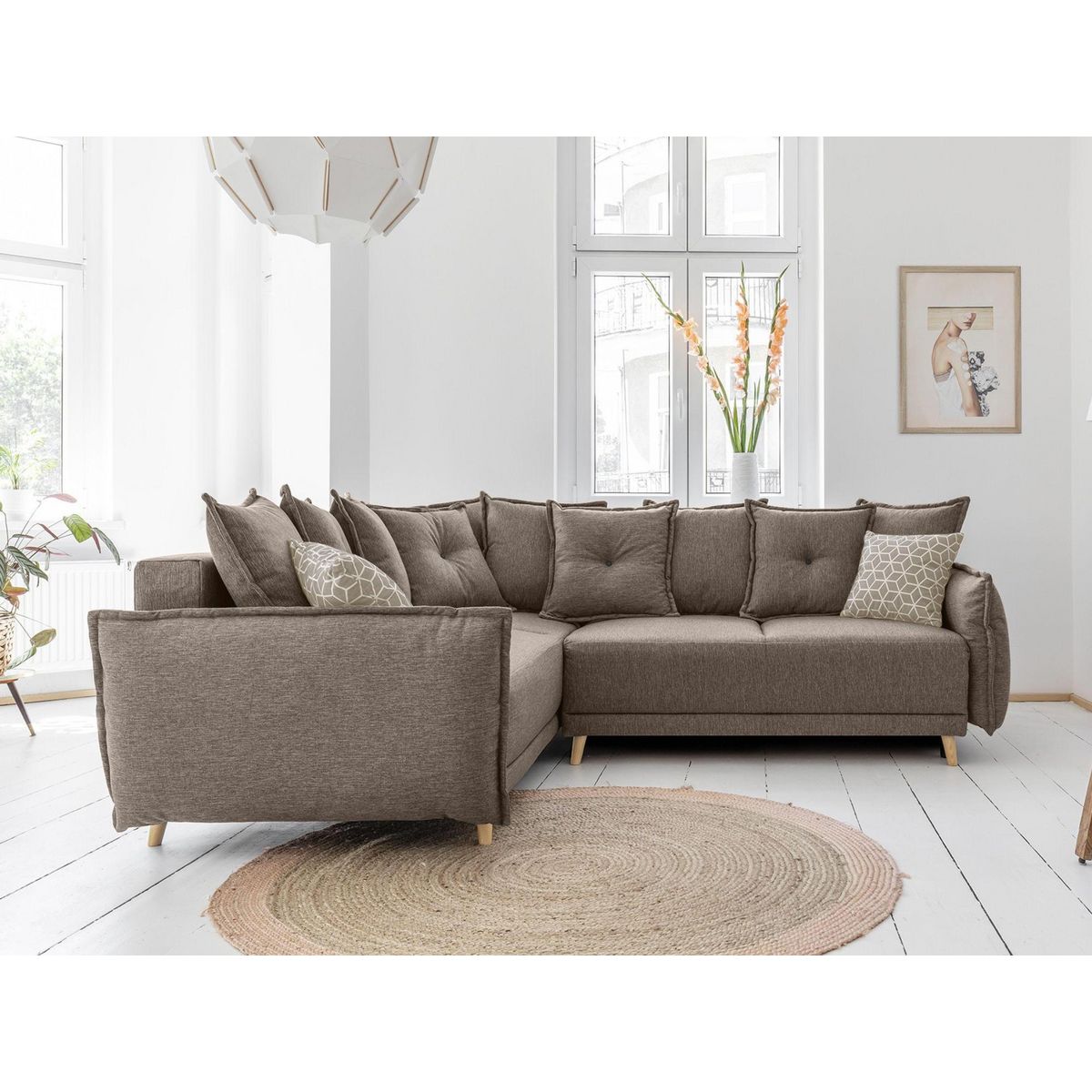 BEST MOBILIER Lena - canapé d'angle convertible - avec coffre - style scandinave - 5 places - gauche