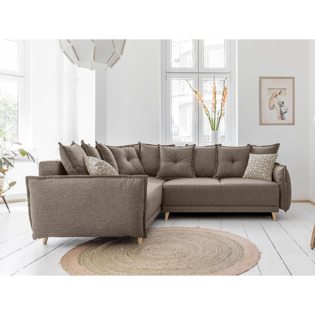 BEST MOBILIER Lena - canapé d'angle convertible - avec coffre - style scandinave - 5 places - gauche