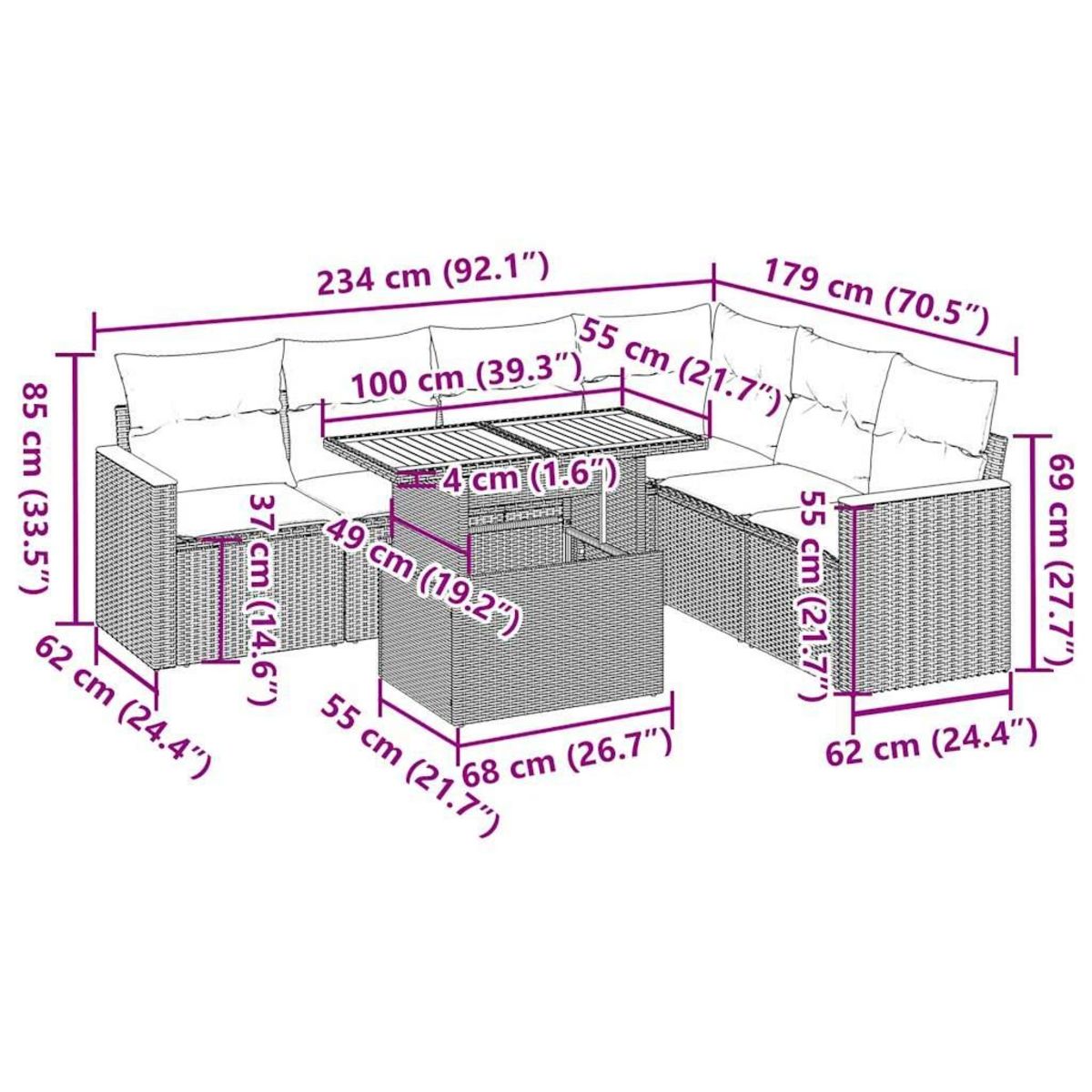VIDAXL Salon de jardin avec coussins 7 pcs noir resine tressee acacia