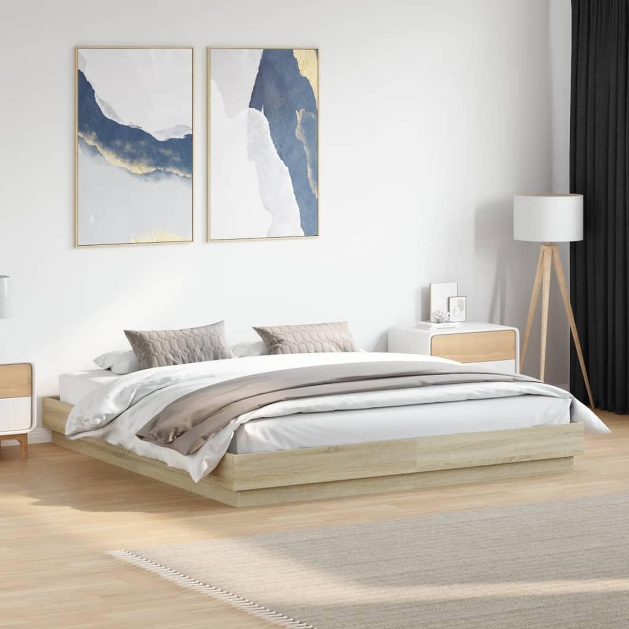 VIDAXL Cadre de lit avec LED sans matelas chene sonoma 200x200 cm