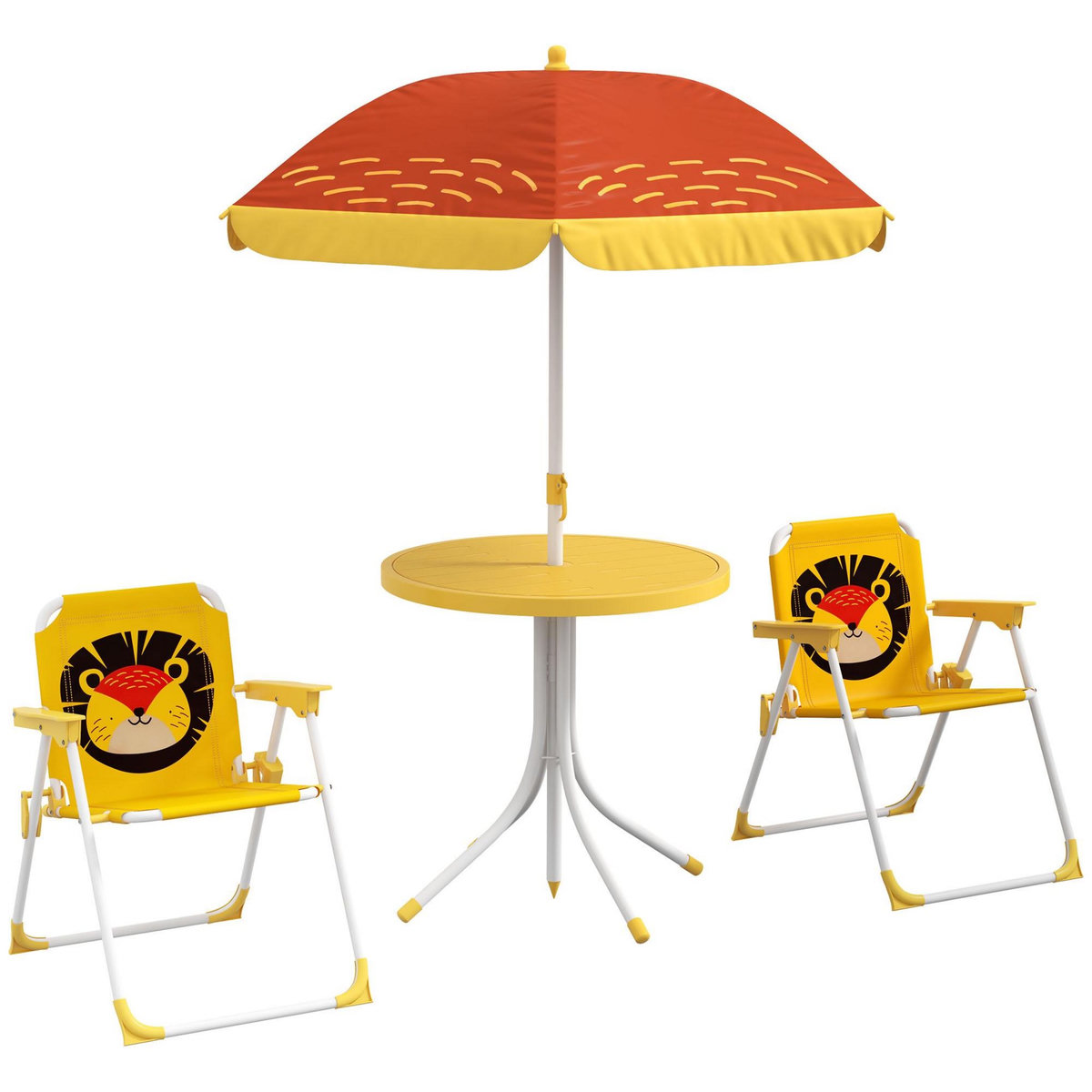 OUTSUNNY Ensemble salon de jardin enfant 4 pcs design lion - chaises pliables - métal polyester jaune rouge