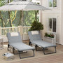 Voir la diapositive 4 : OUTSUNNY Lot de 2 transats bains de soleil pliables inclinables - tétière, matelas épais - métal tissu gris crème