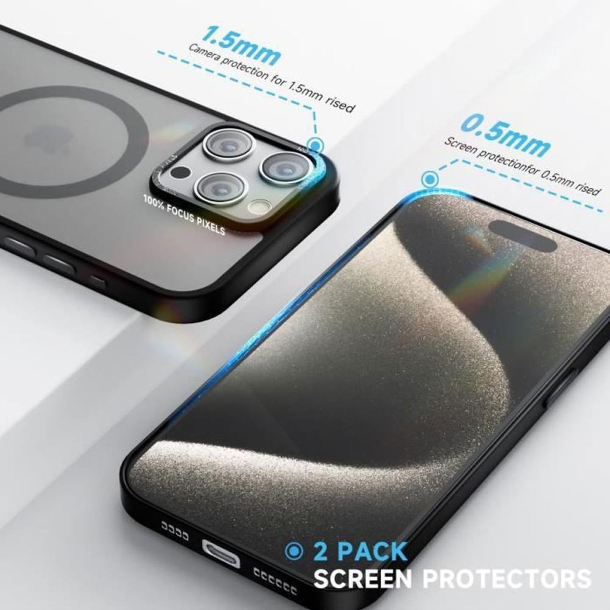 Voir la diapositive 4 : Coque ultra-fine pour iPhone 15 Pro Max compatible MagSafe, noire, protection anti-chute renforcée, finition soft-touch, avec anneau de protection caméra et ouvertures latérales