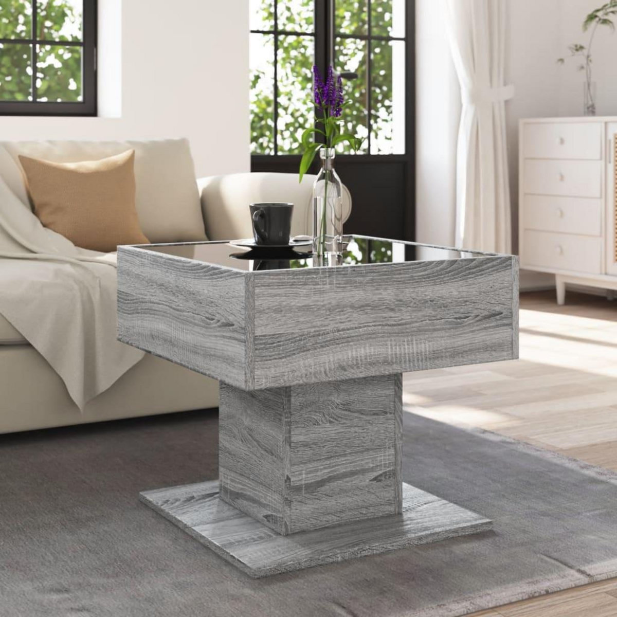 VIDAXL Table basse avec LED sonoma gris 50x50x45 cm bois d'ingenierie
