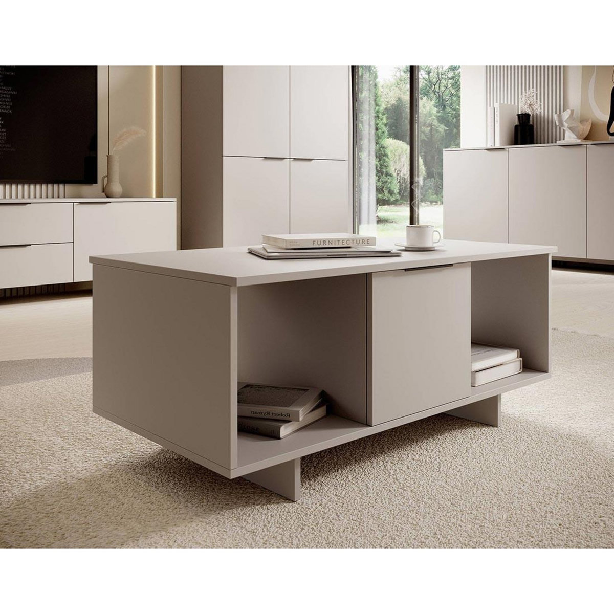BEST MOBILIER Canterbury - table basse - beige - 2 niches et 2 portes - 100 cm