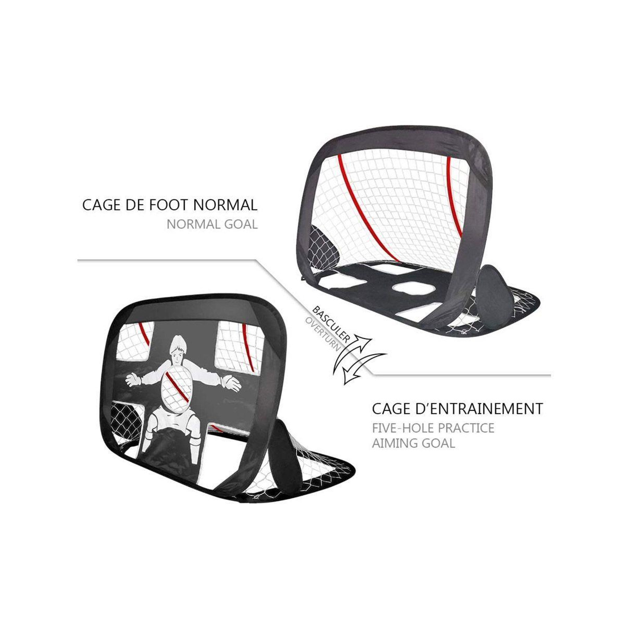 Voir la diapositive 3 : DE FAUGERES Cage de foot pliable  2 en 1  120cm noir
