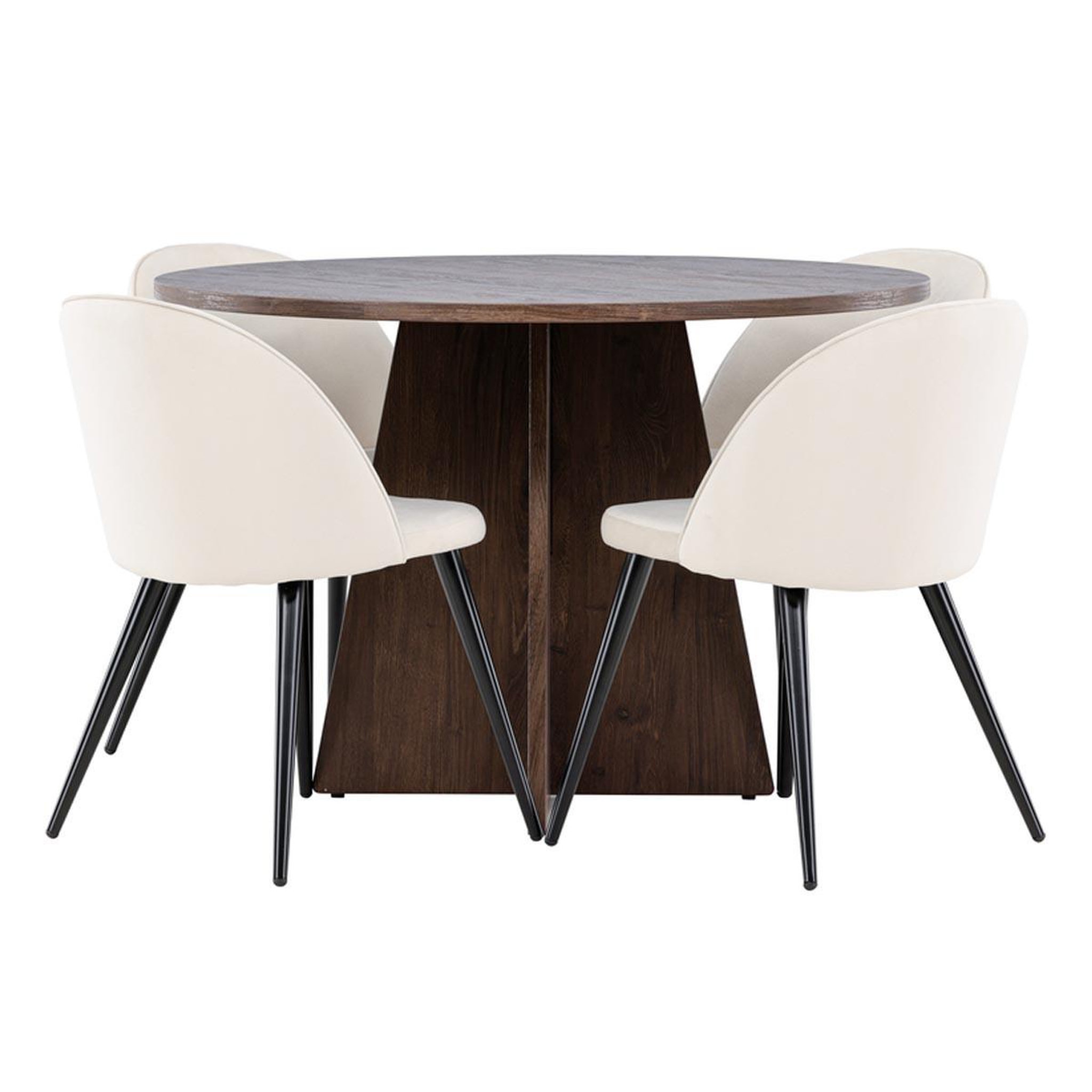Paris Prix Ensemble table à manger & 4 chaises  bootcut & velvet  110cm moka & beige