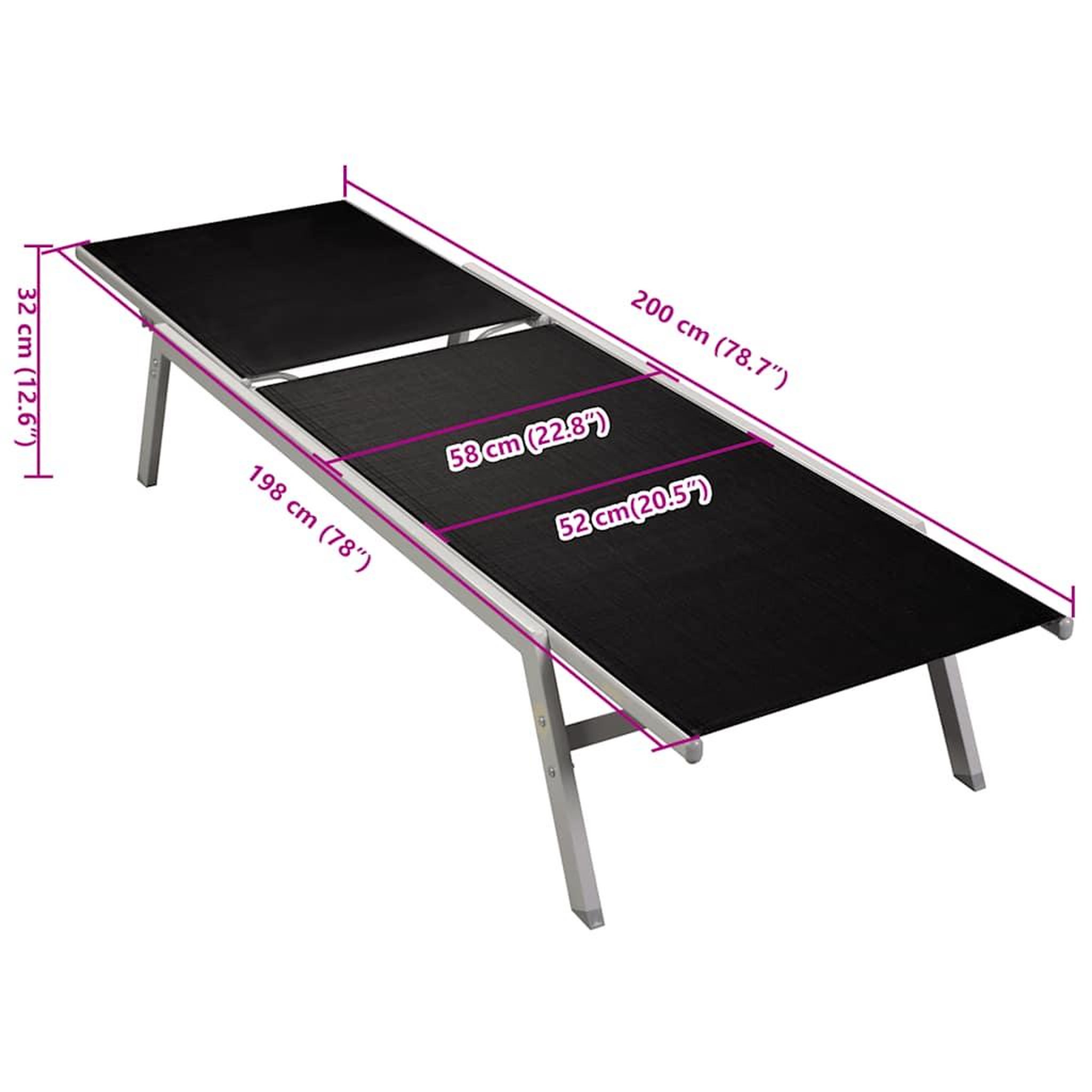 Voir la diapositive 6 : VIDAXL Chaise longue acier et textilene noir