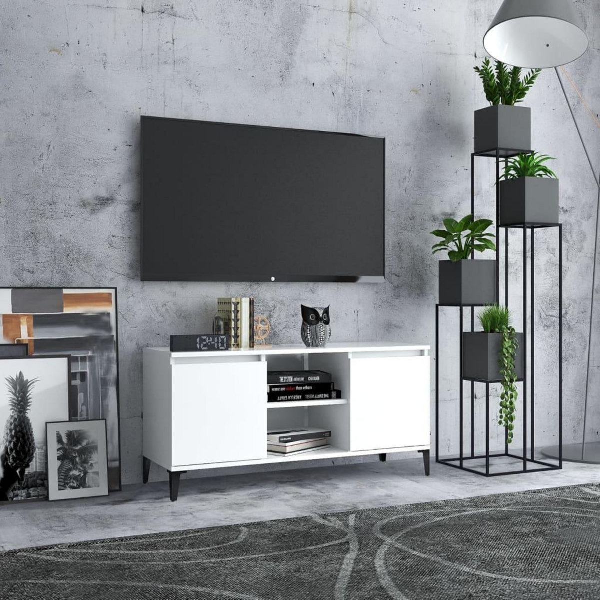 VIDAXL Meuble TV avec pieds en metal Blanc 103,5x35x50 cm