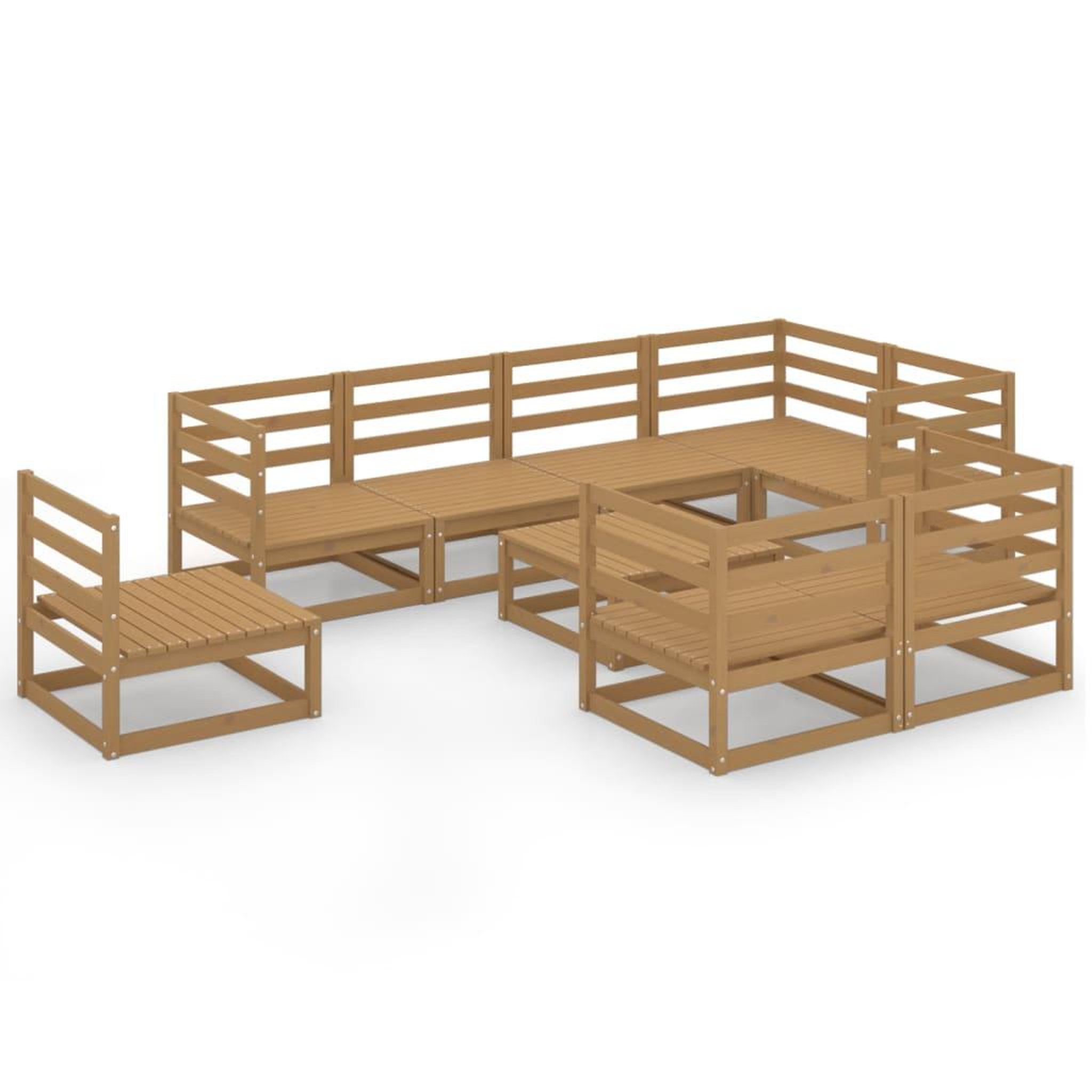 Voir la diapositive 2 : VIDAXL Salon de jardin 9 pcs marron miel bois de pin massif