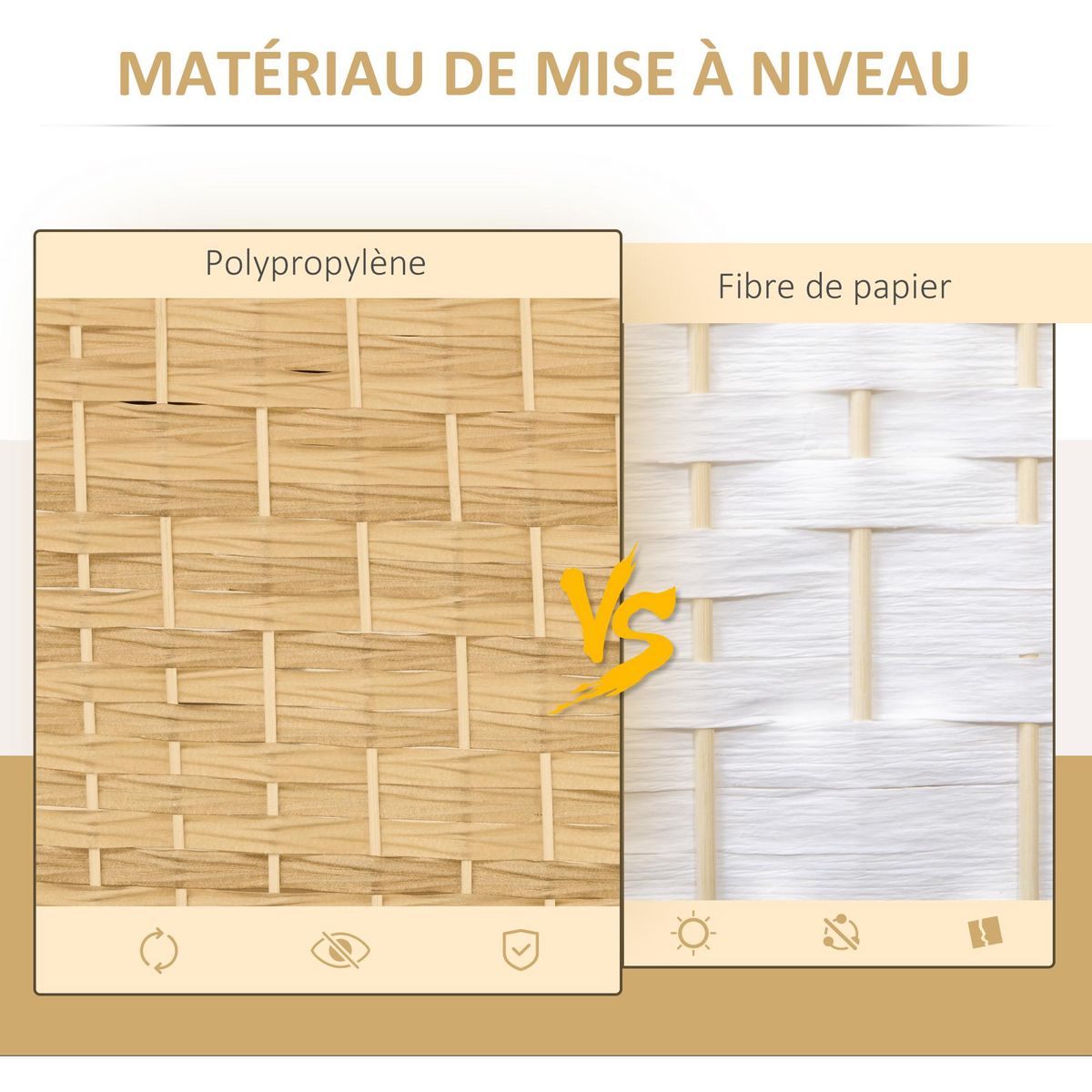 HOMCOM Paravent intérieur 3 panneaux pliables en bois séparateur de pièce style bohème tissé