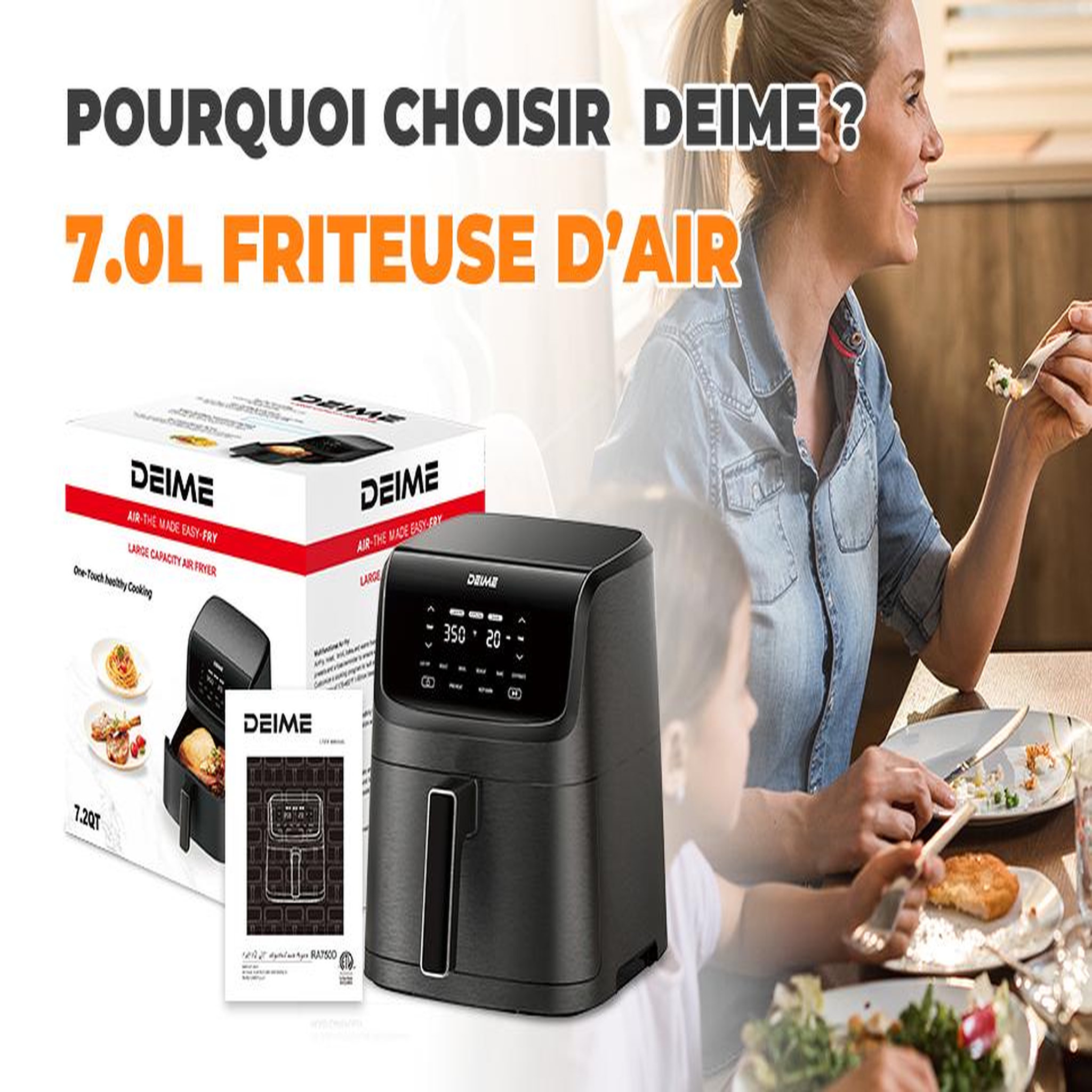 Voir la diapositive 2 : DEIME DEIME -  7 l 1800 w 10 programmes écran tactile – noir