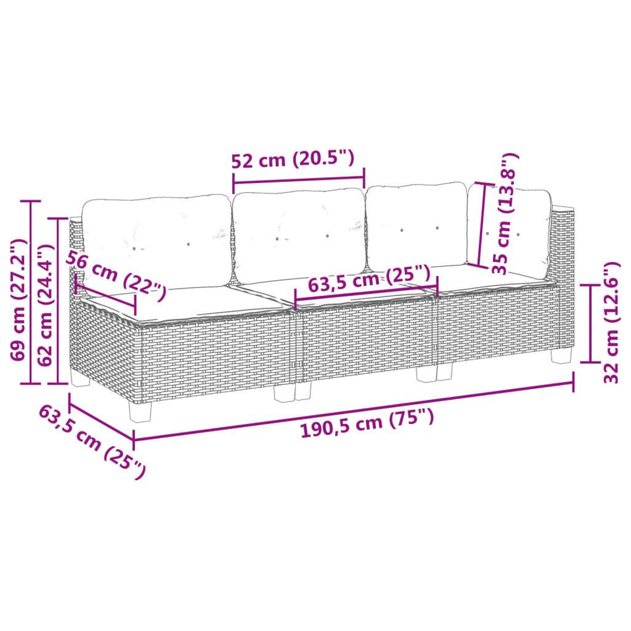 Voir la diapositive 6 : VIDAXL Canape de jardin avec coussins 3 places noir resine tressee