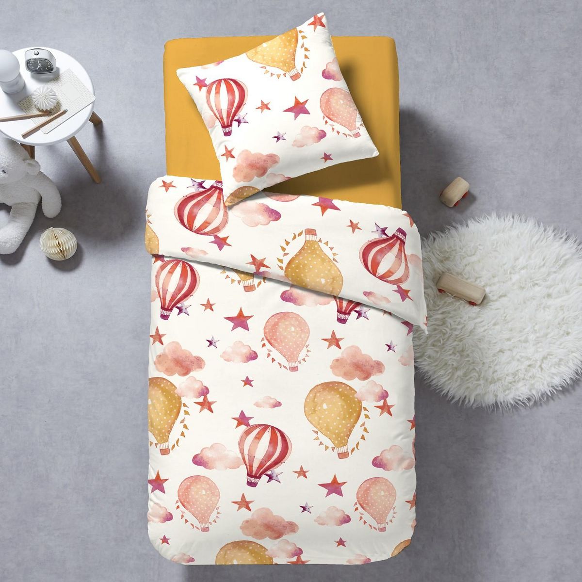 Home collection Parure housse de couette voyage moutarde 140x200 + 2 taies d'oreillers 63x63cm